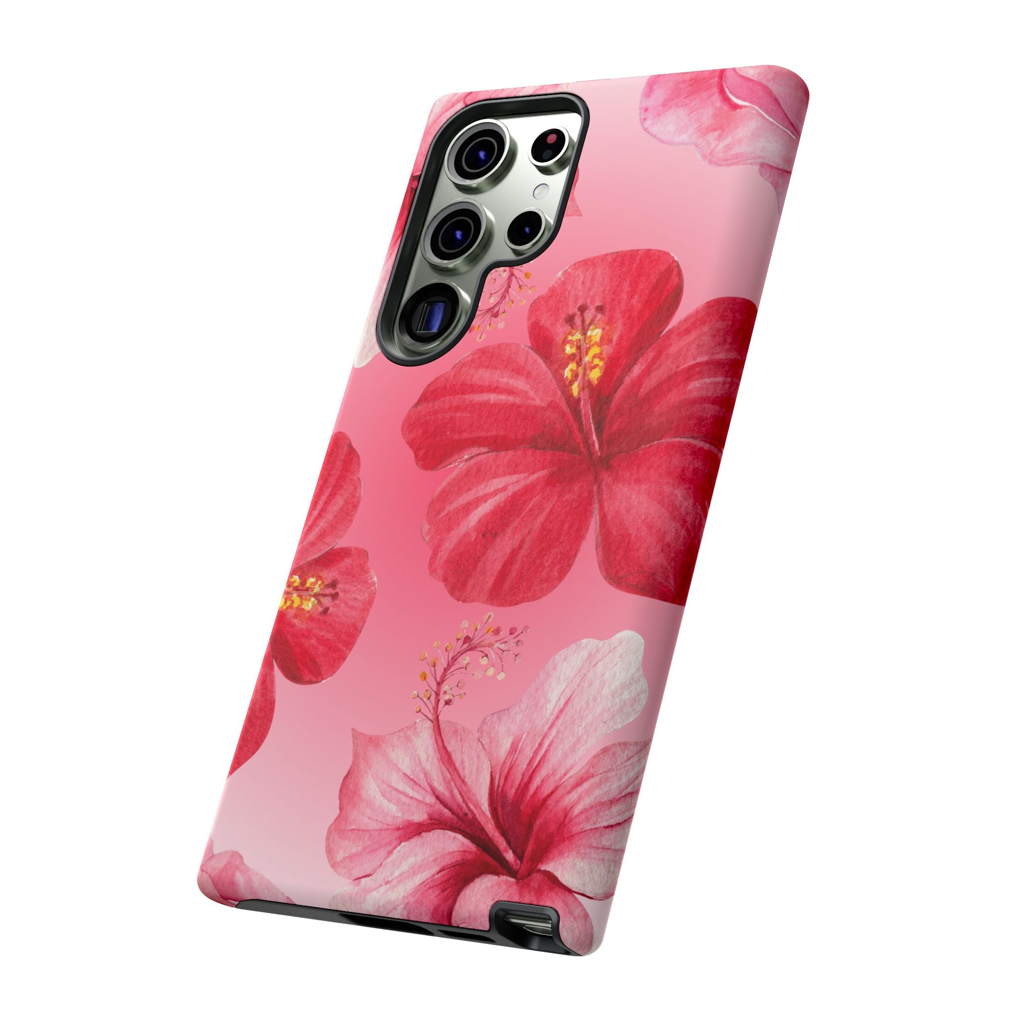 Hibiscus Pink Tough Phone Case — Floral Tropical Protective Cover