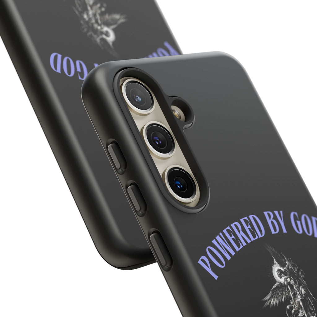 Phone Case — "Powered by God" Black Protective Case with Angelic Skull Design