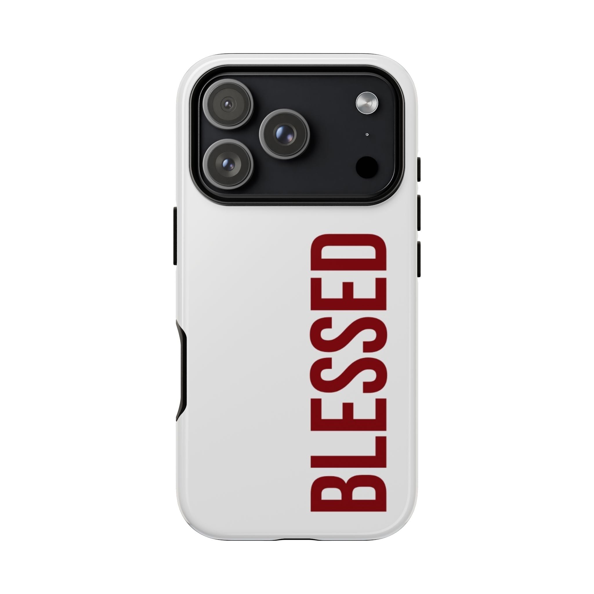 Blessed Vertical Phone Case — Protective Slim iPhone Cover with Red 'BLESSED' Text