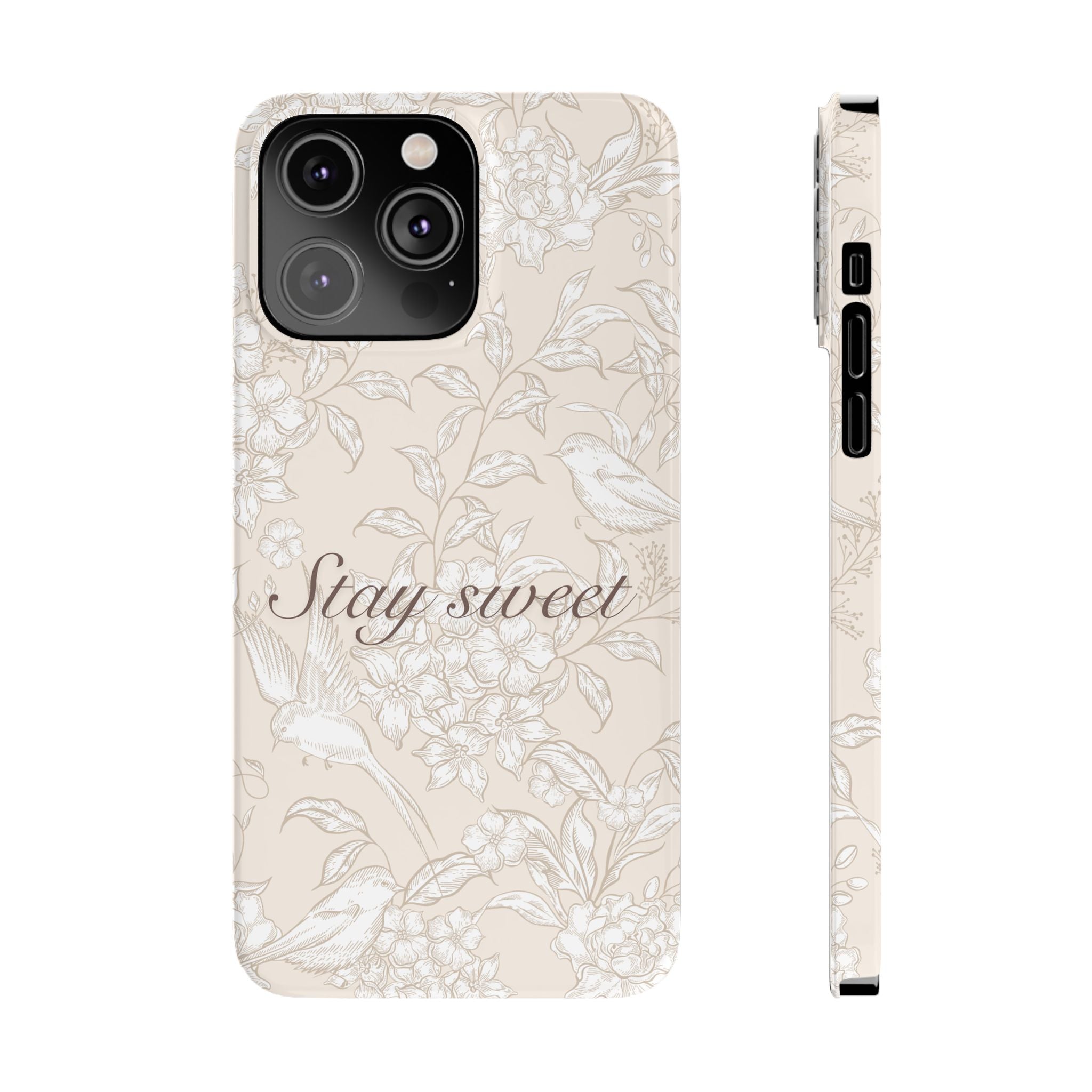 Stay Sweet Floral Slim Phone Case — Beige Bird & Blossom Protective Cover