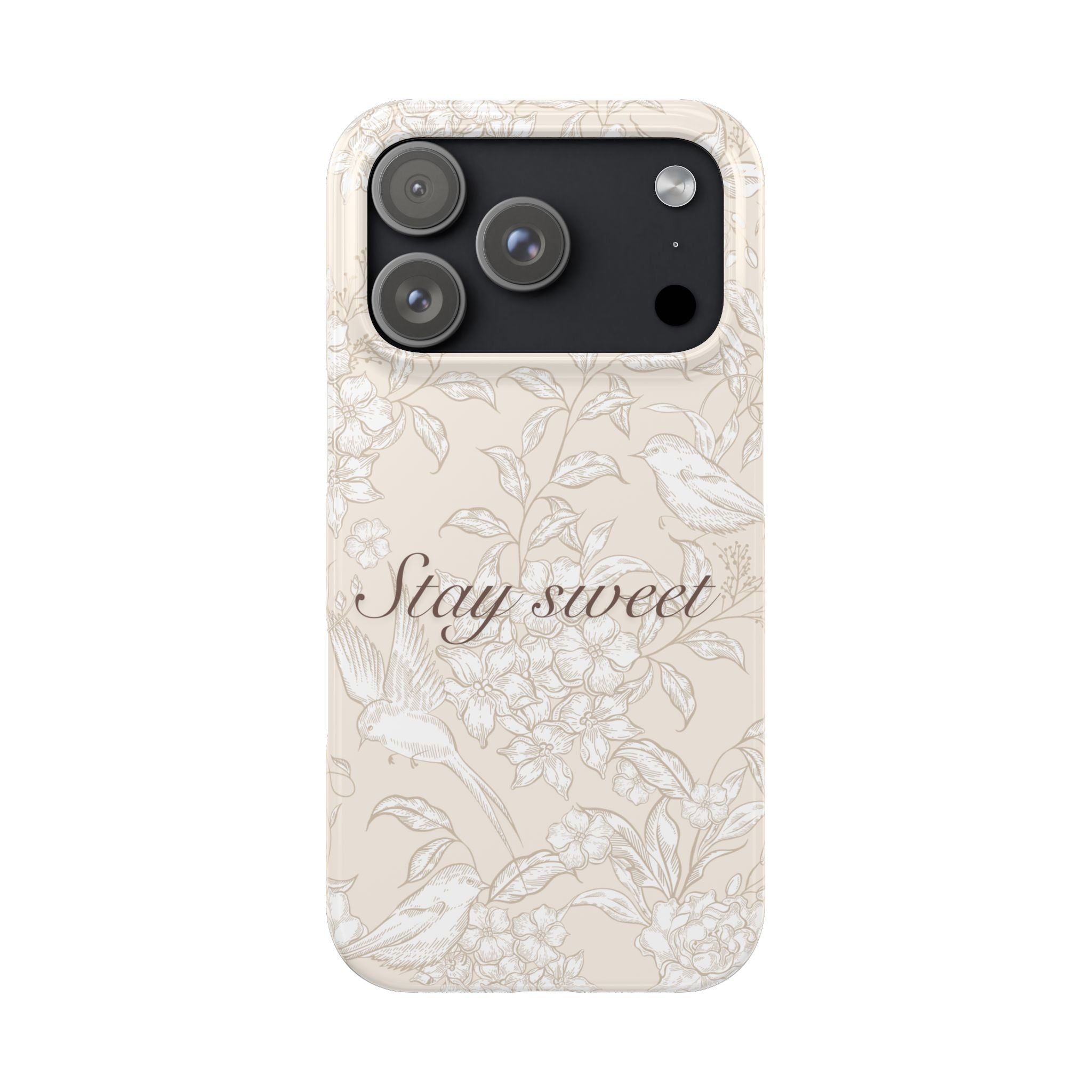 Stay Sweet Floral Slim Phone Case — Beige Bird & Blossom Protective Cover