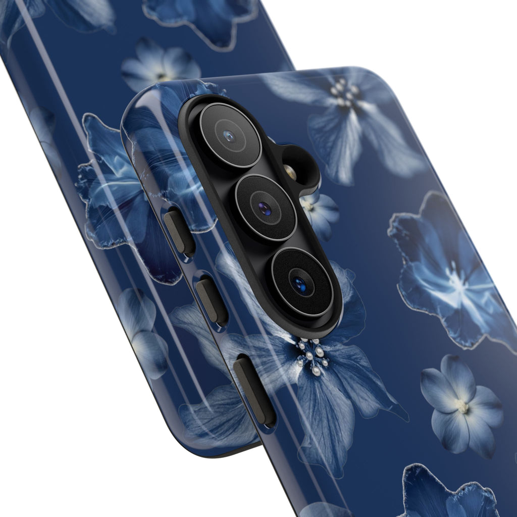 Navy Floral Tough Phone Case — Blue Bloom Protective Cover