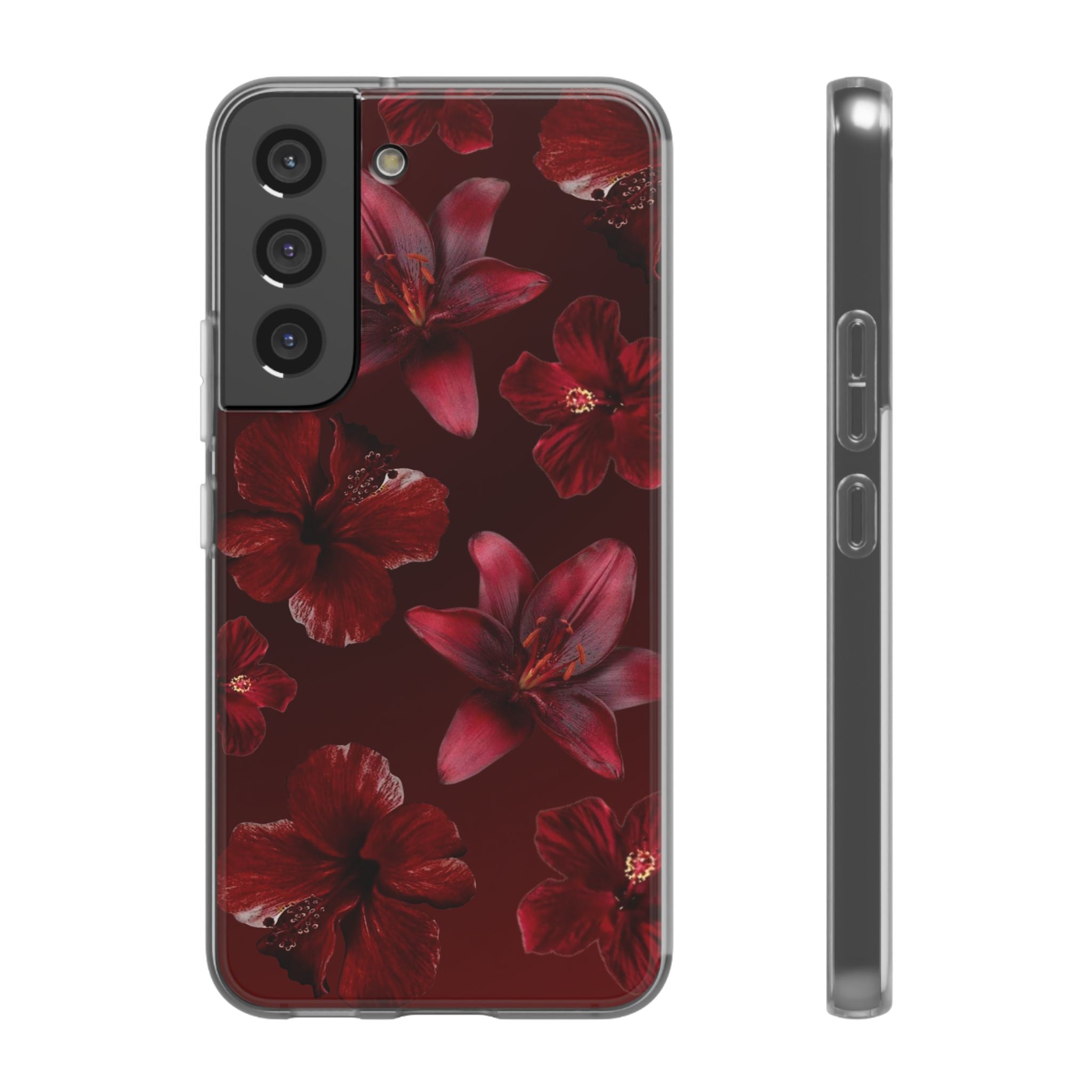 Red Floral Flexi Phone Case – Dark Burgundy Lily Pattern