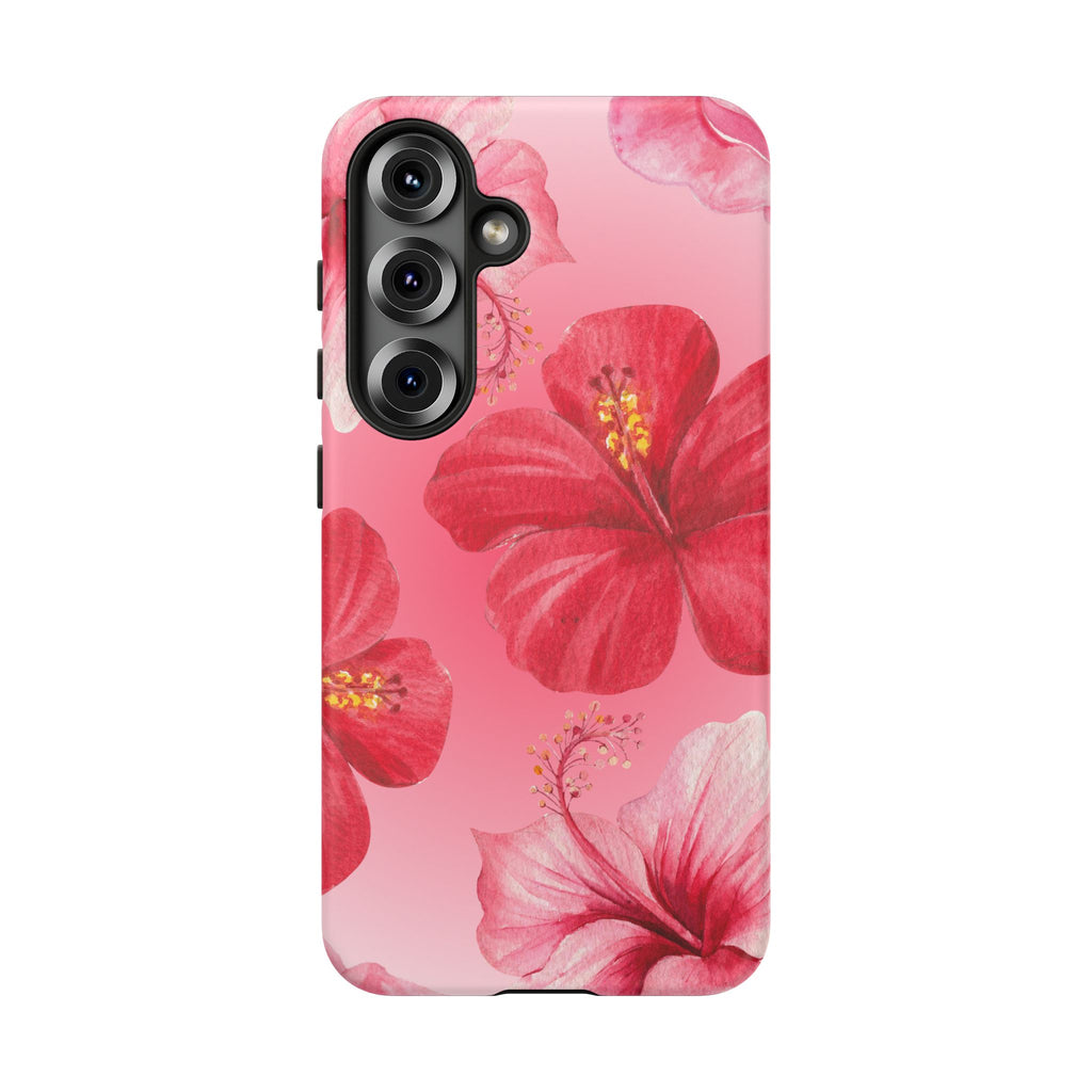 Hibiscus Pink Tough Phone Case — Floral Tropical Protective Cover