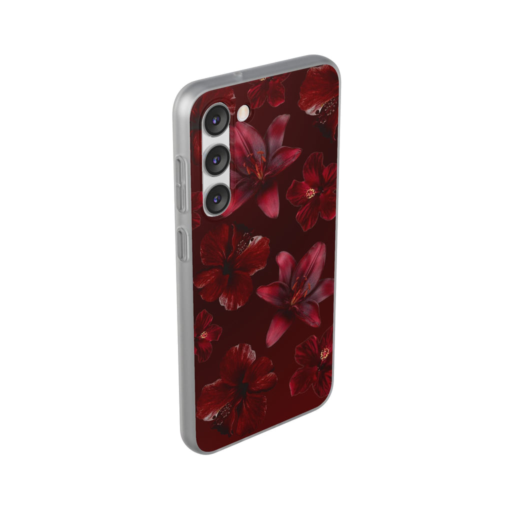 Red Floral Flexi Phone Case – Dark Burgundy Lily Pattern