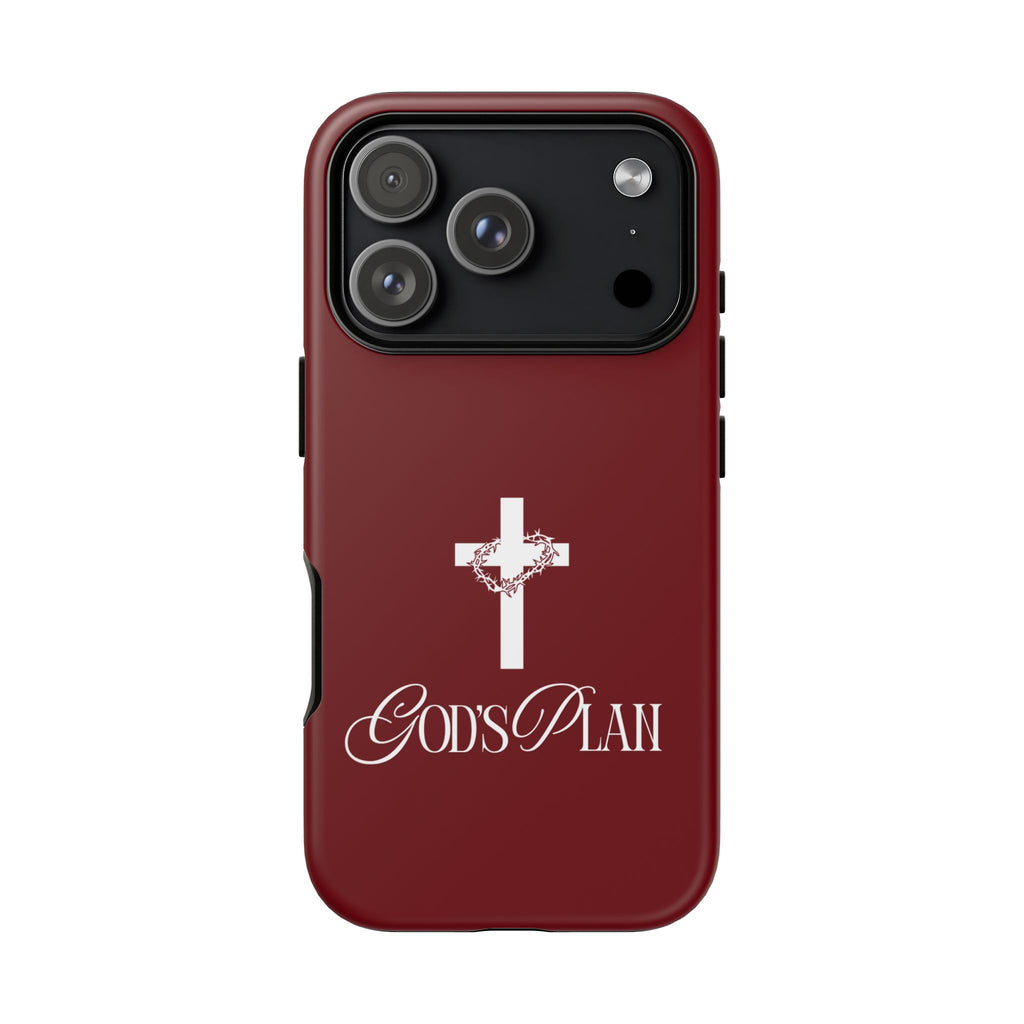 God's Plan — Christian Tough Phone Case | Cross Faith Burgundy Cover