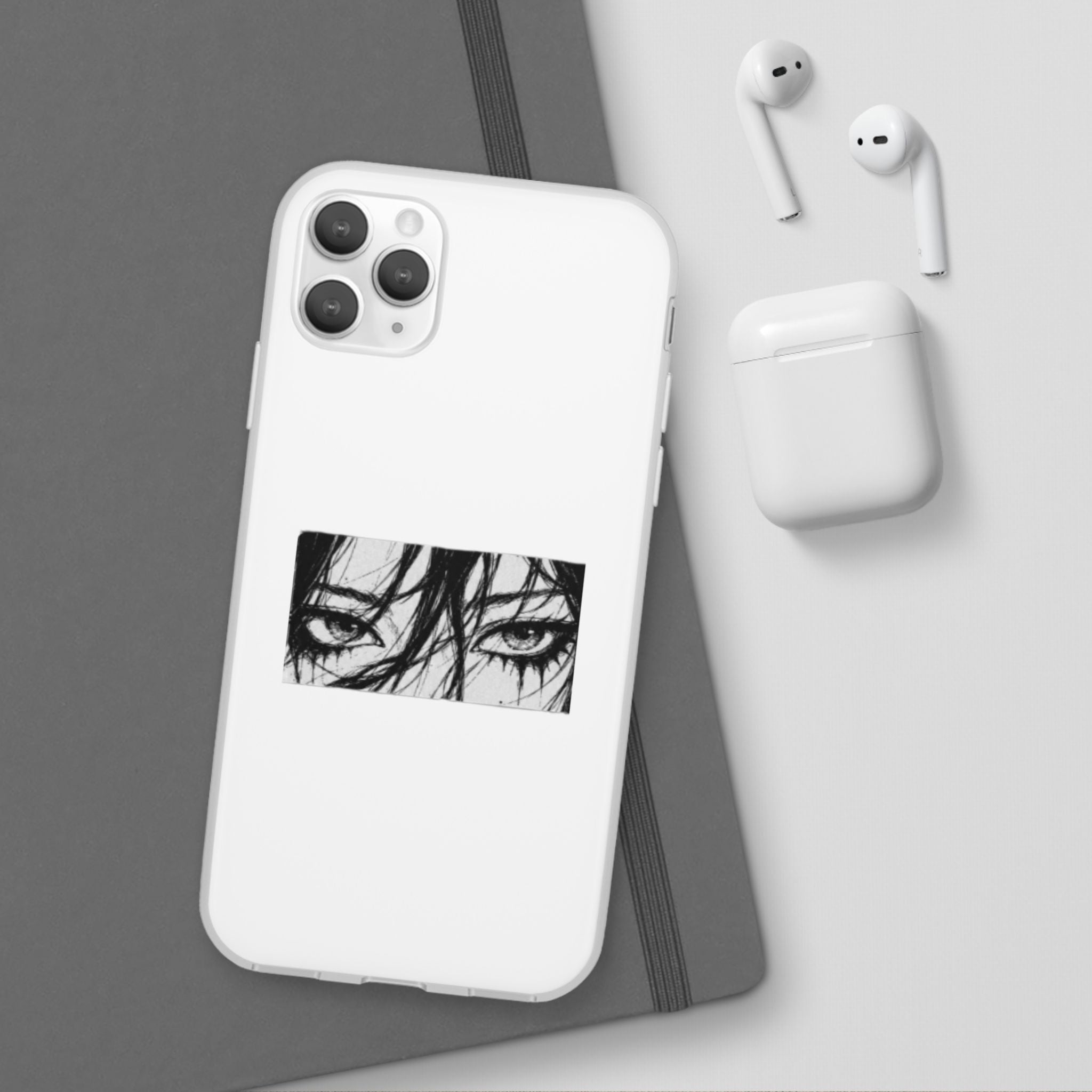 Anime Eyes Illustration Phone Case - Moody Black & White Flexi Case