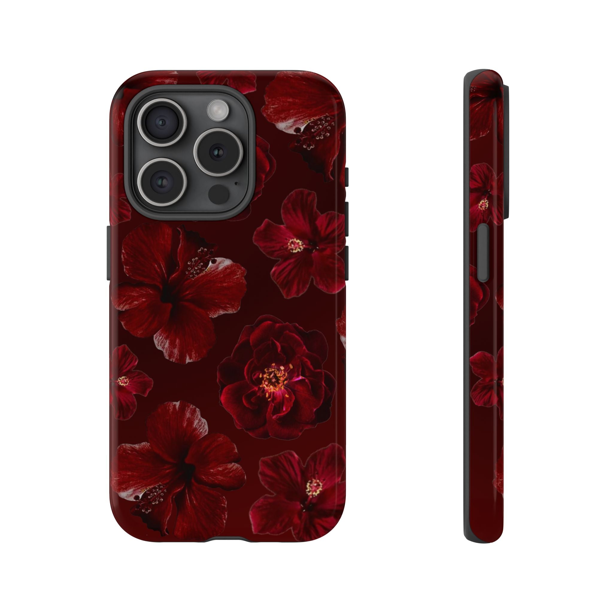 Dark Red Floral Phone Case – Protective Tough Case with Burgundy Roses