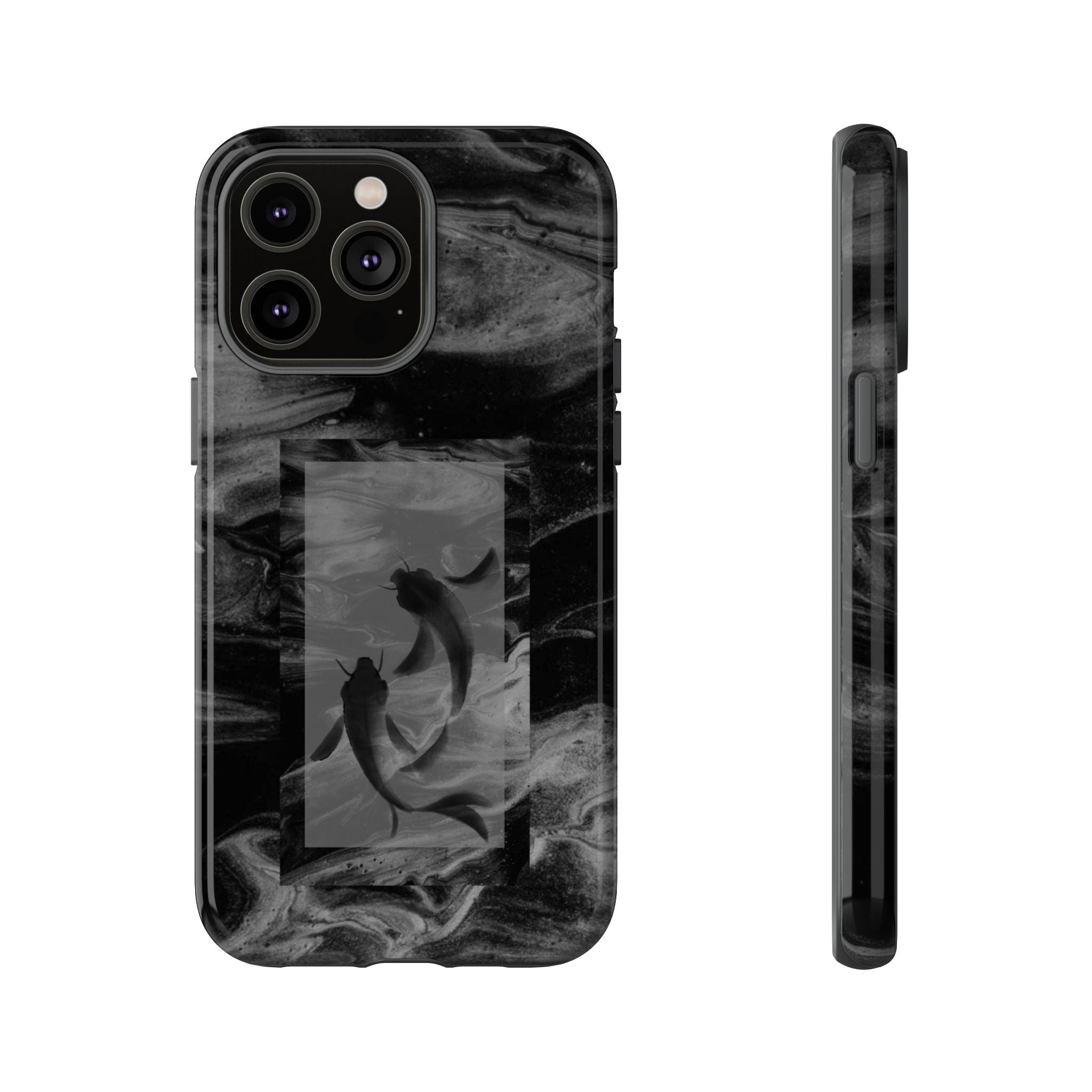 Koi Yin-Yang Marble Phone Case – Black Smoky Art Protection