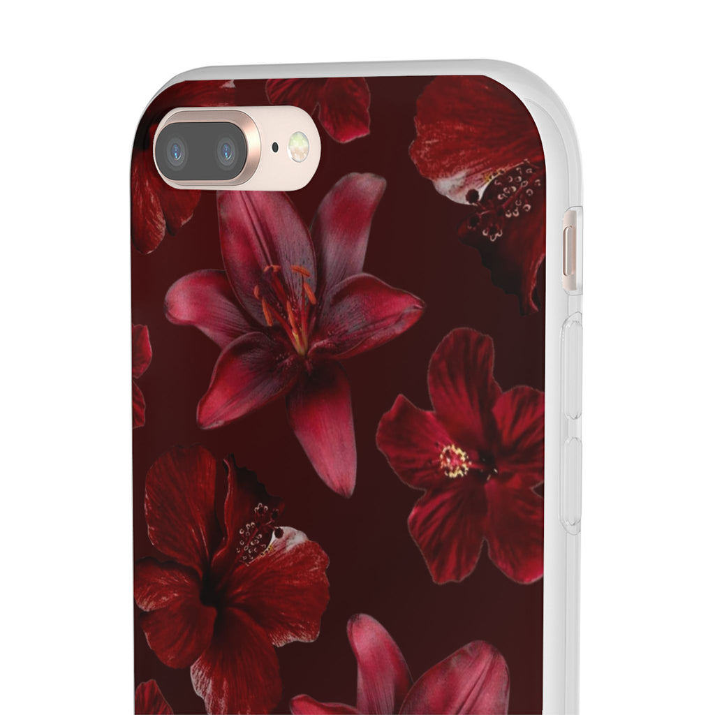 Red Floral Flexi Phone Case – Dark Burgundy Lily Pattern