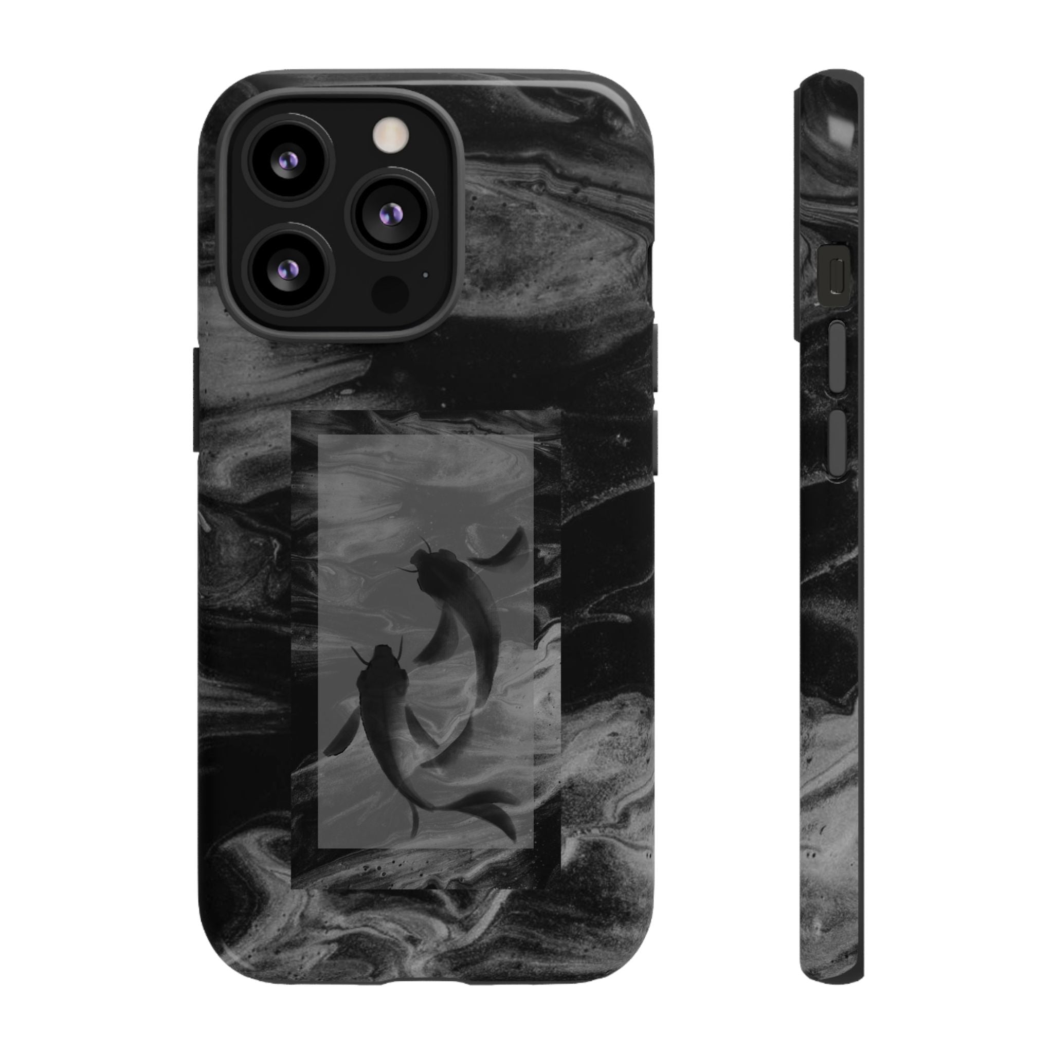Koi Yin-Yang Marble Phone Case – Black Smoky Art Protection