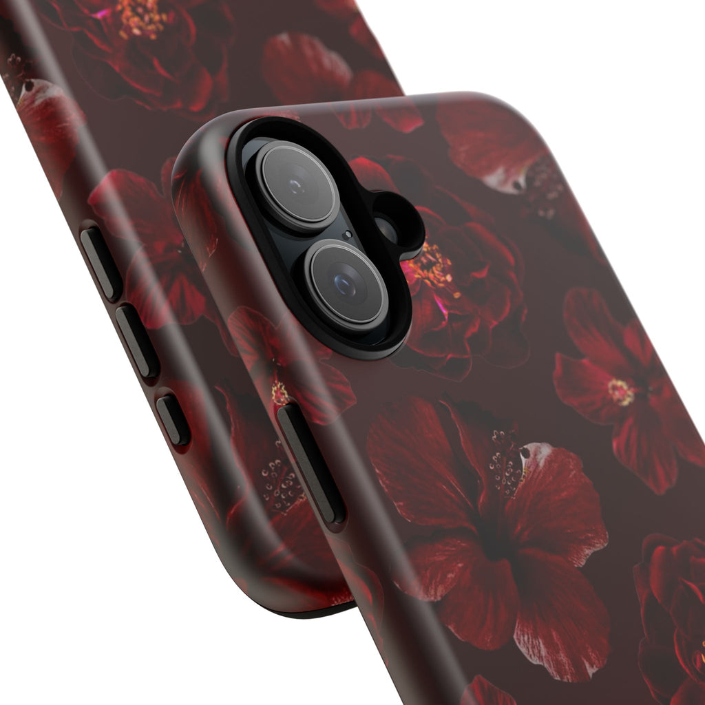 Dark Red Floral Phone Case – Protective Tough Case with Burgundy Roses
