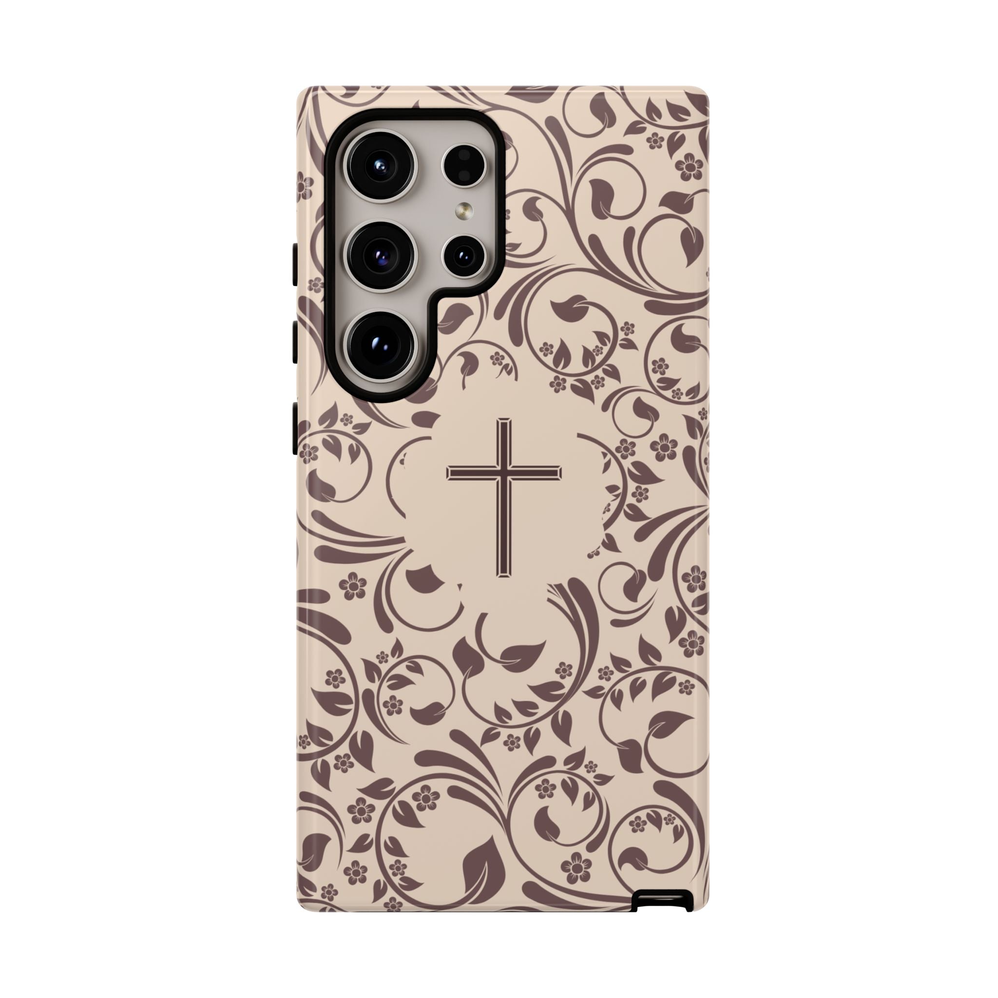 Christian Cross Floral Phone Case — Elegant Religious Protective Cover