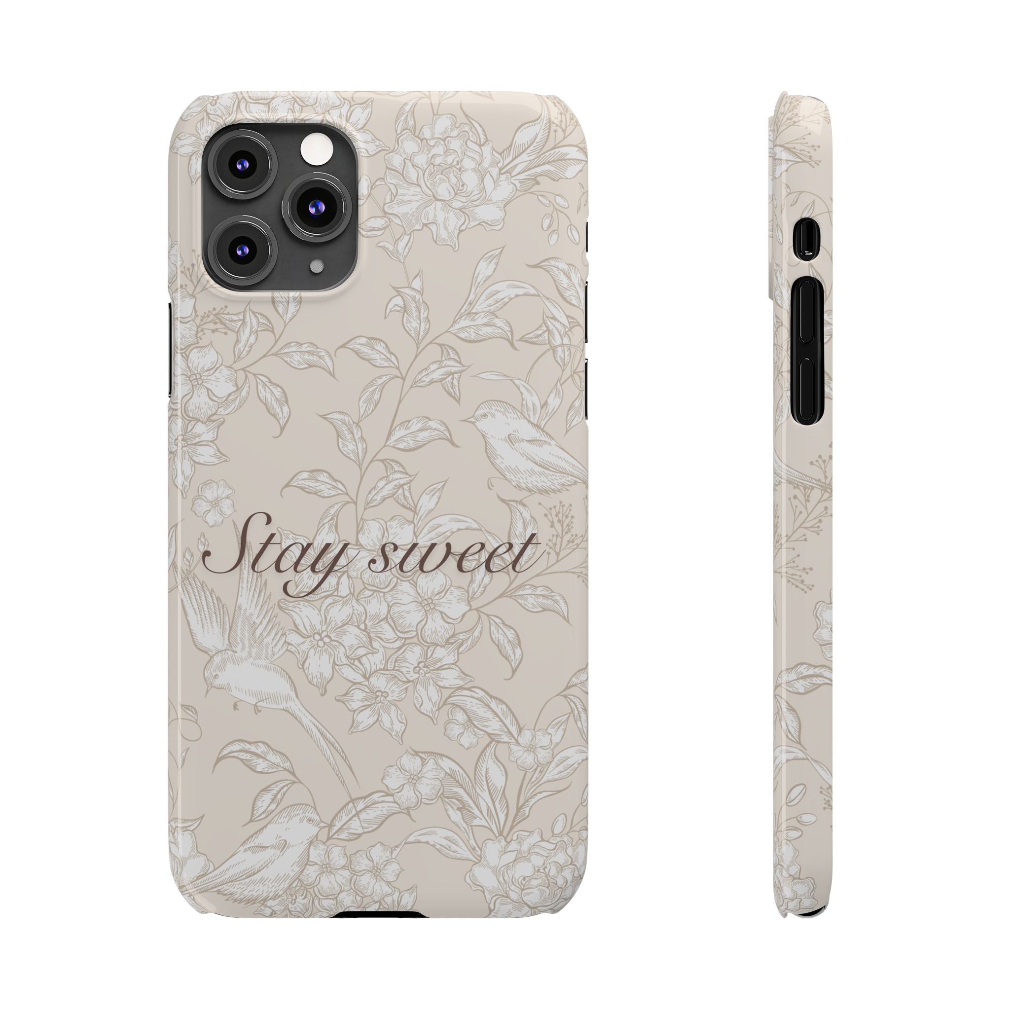 Stay Sweet Floral Slim Phone Case — Beige Bird & Blossom Protective Cover
