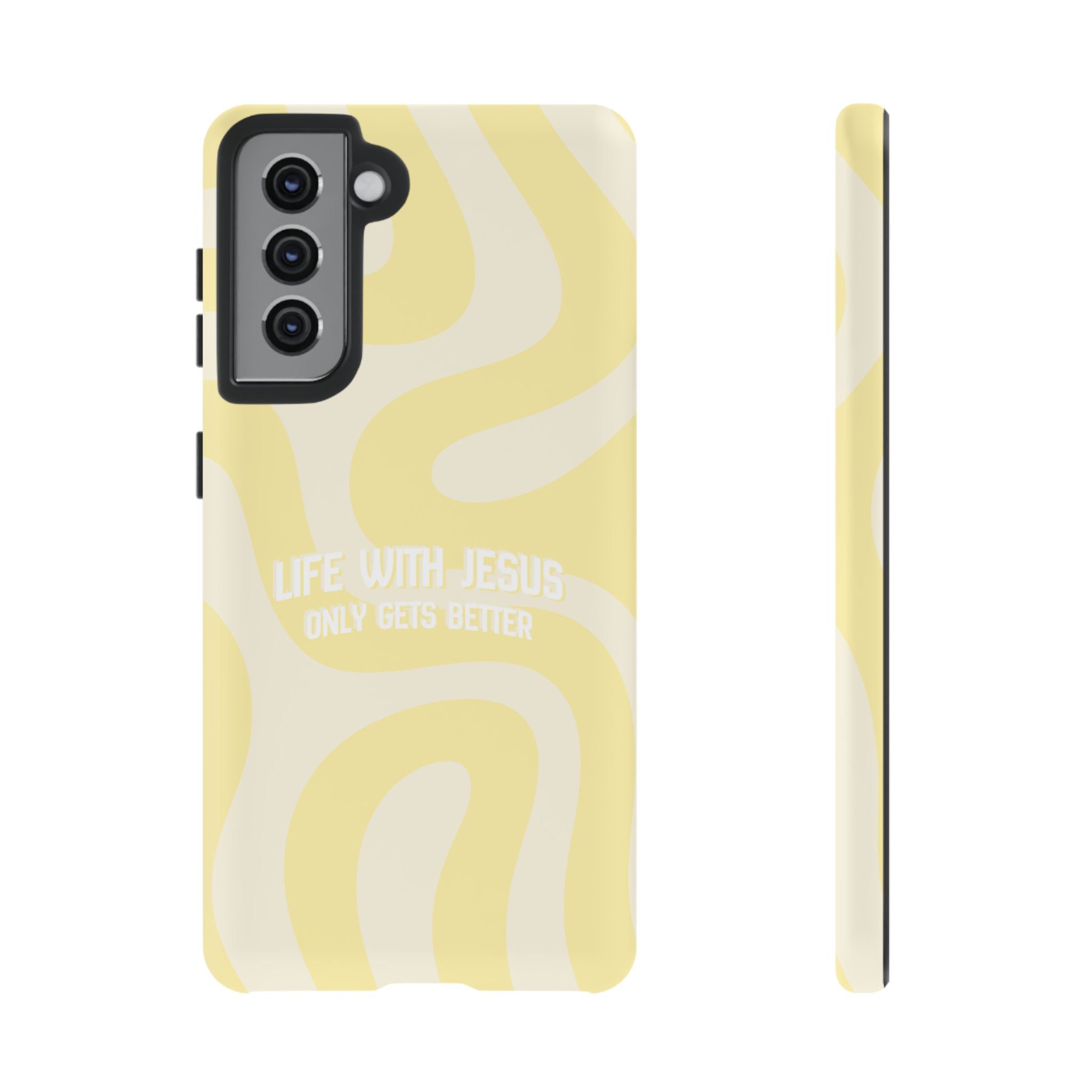 Yellow Swirl Phone Case - "Life With Jesus Only Gets Better" Christian iPhone Cover Tough Case