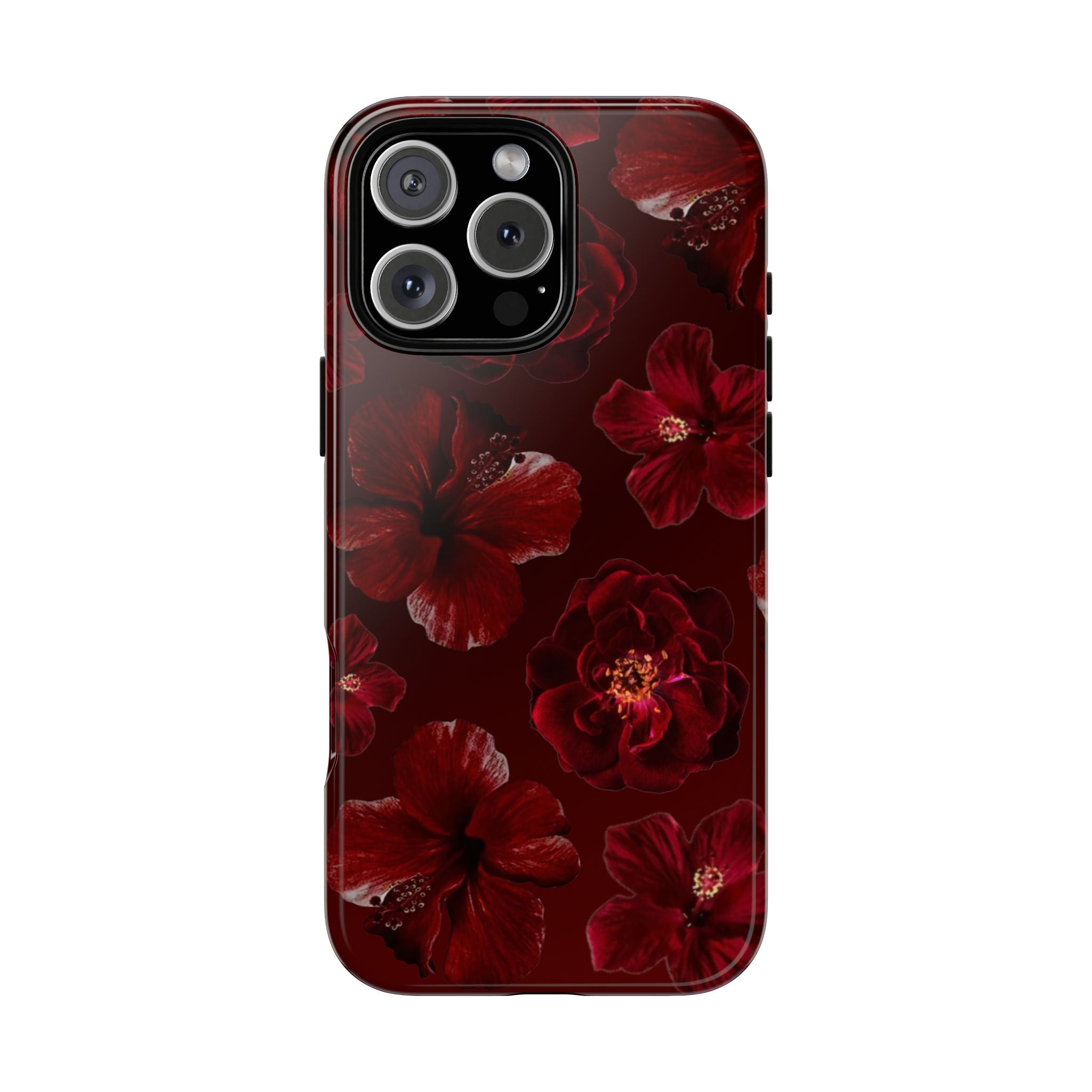 Dark Red Floral Phone Case – Protective Tough Case with Burgundy Roses