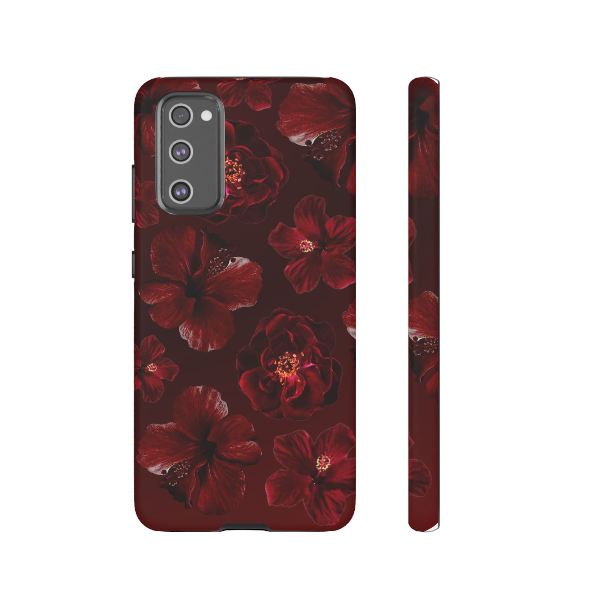 Dark Red Floral Phone Case – Protective Tough Case with Burgundy Roses