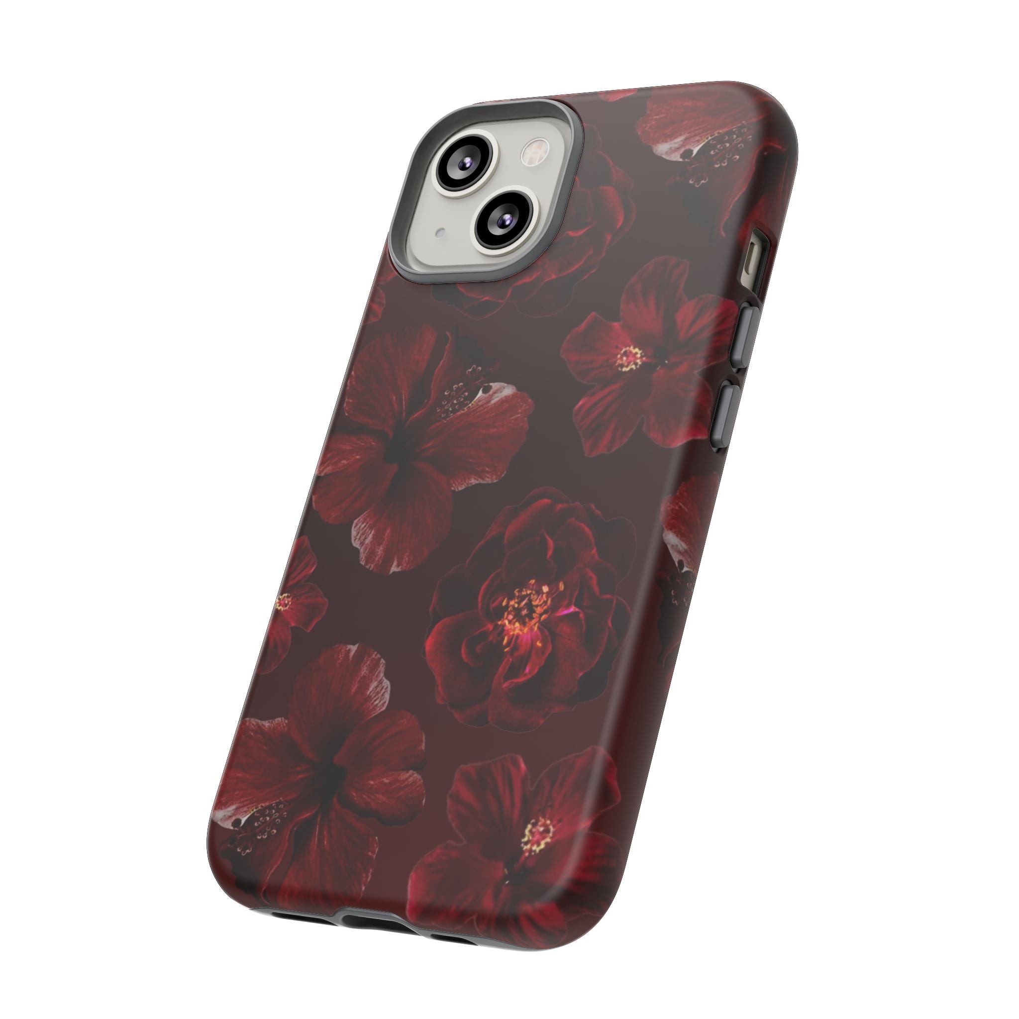 Dark Red Floral Phone Case – Protective Tough Case with Burgundy Roses