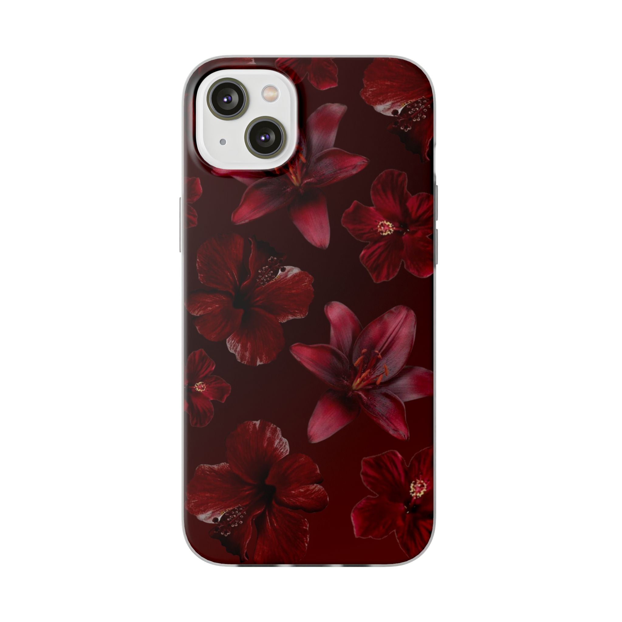 Red Floral Flexi Phone Case – Dark Burgundy Lily Pattern