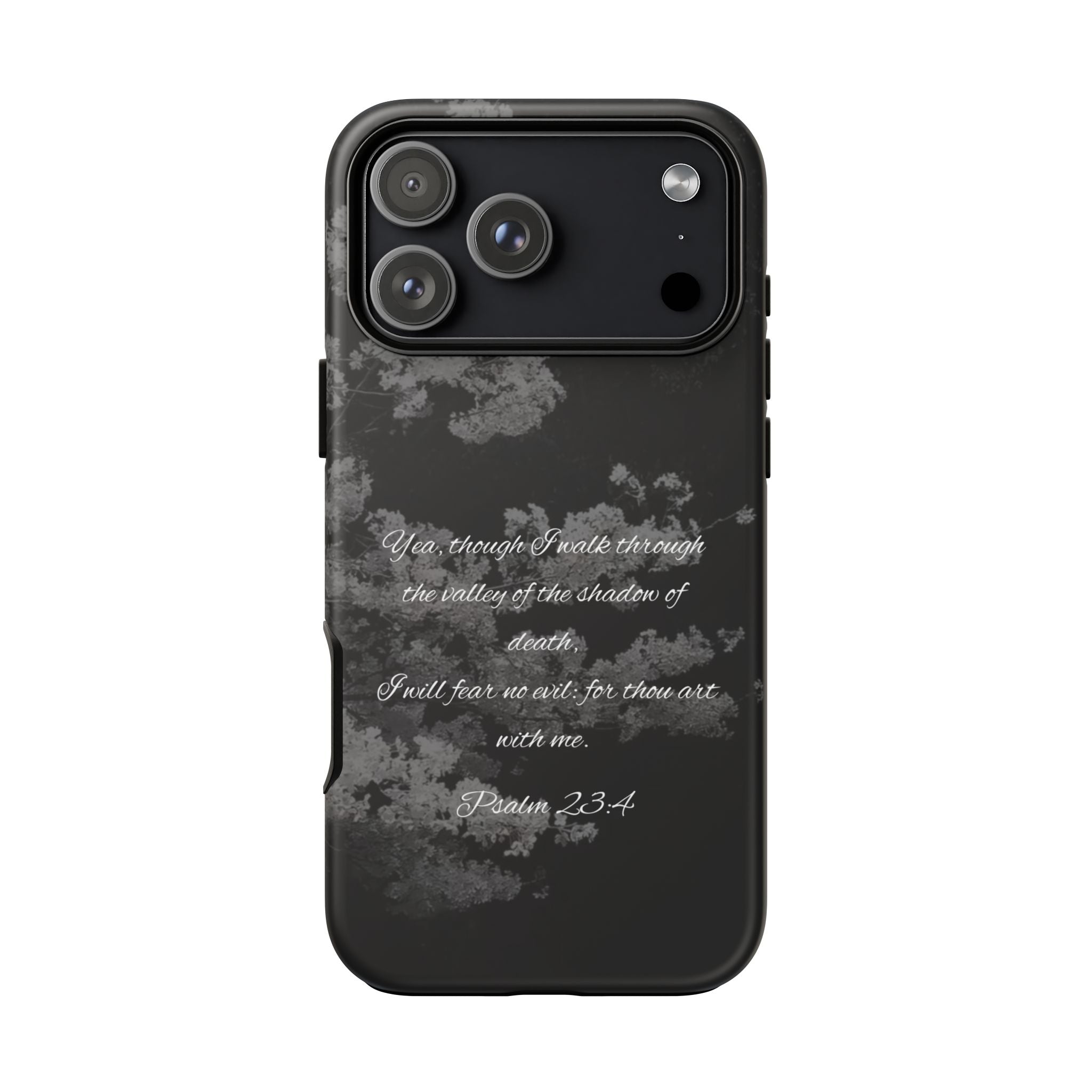 Bible Verse Phone Case — Psalm 23:4 Comfort Black Protective Cover
