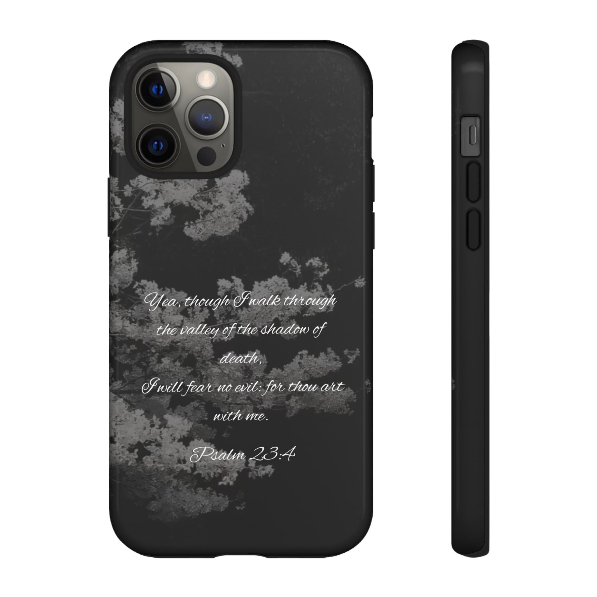 Bible Verse Phone Case — Psalm 23:4 Comfort Black Protective Cover