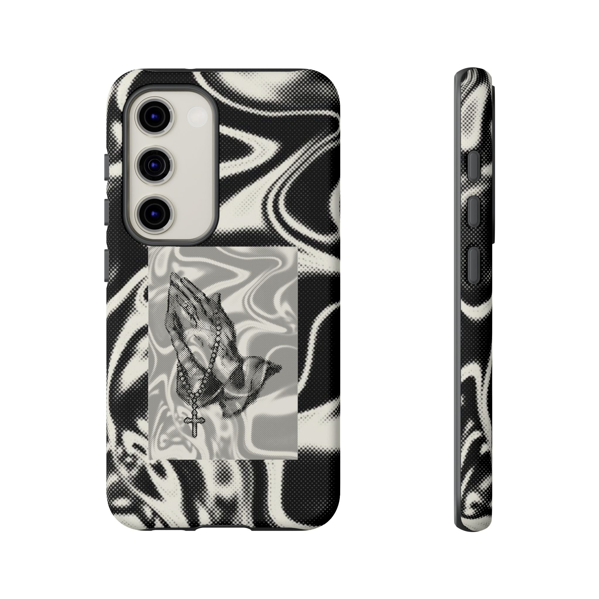 Praying Hands Phone Case – Black White Marble Spiritual Design