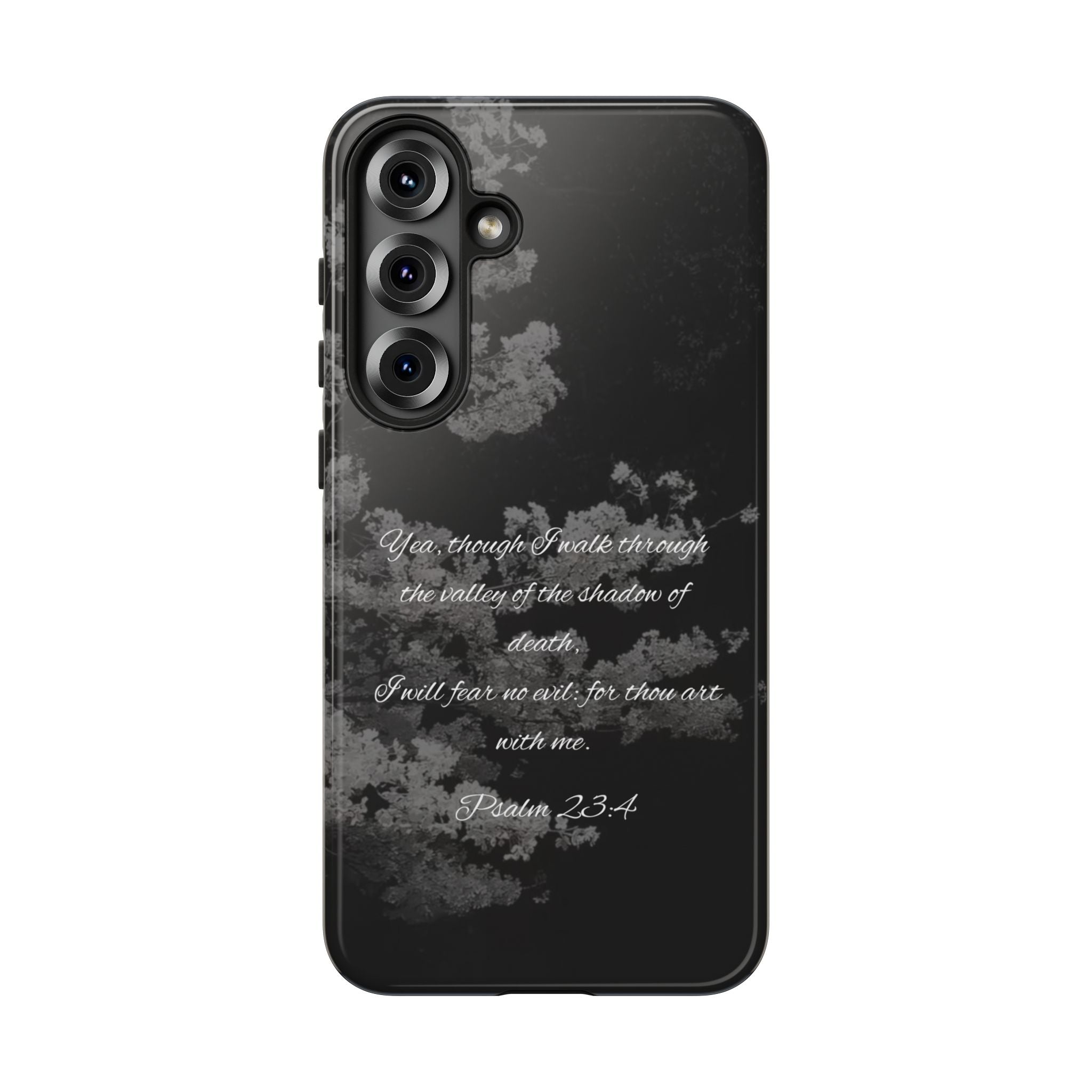 Bible Verse Phone Case — Psalm 23:4 Comfort Black Protective Cover