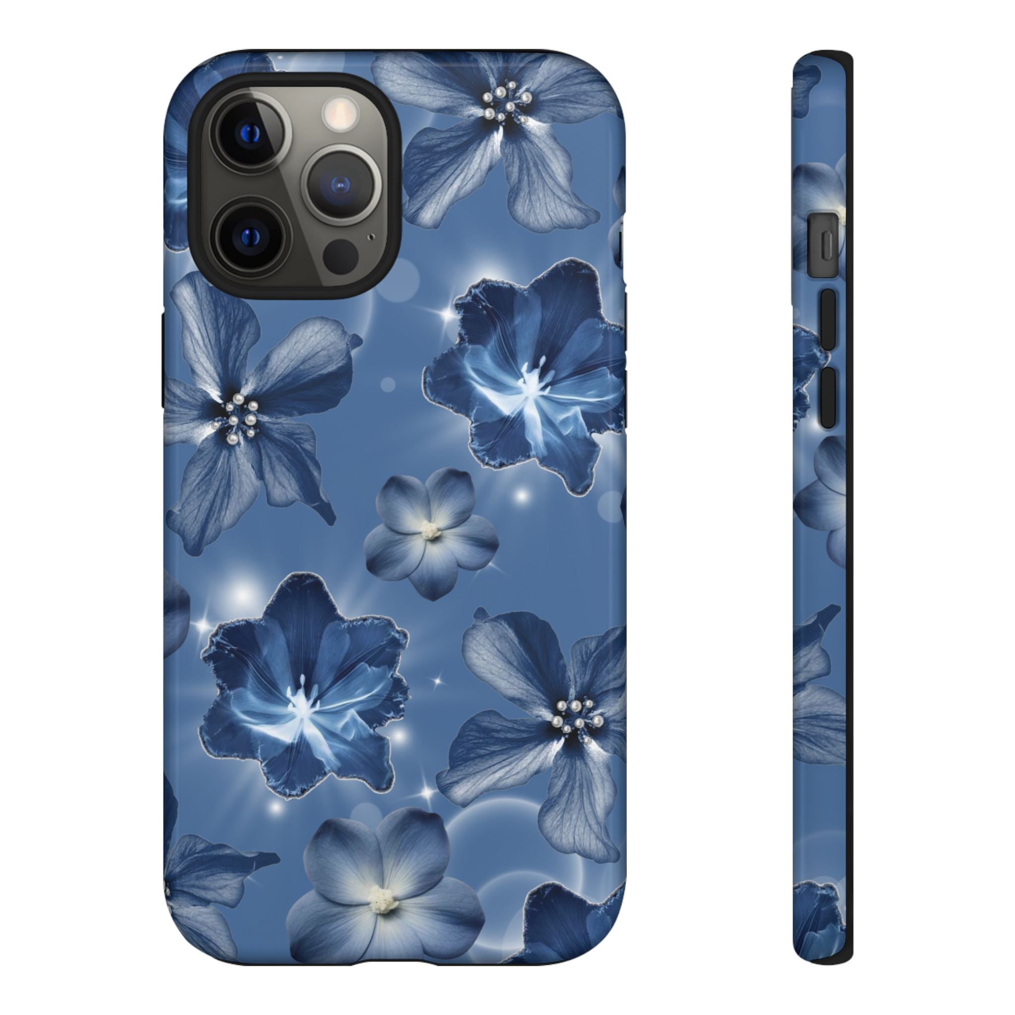 Blue Floral Tough Phone Case — Protective Blossom Design