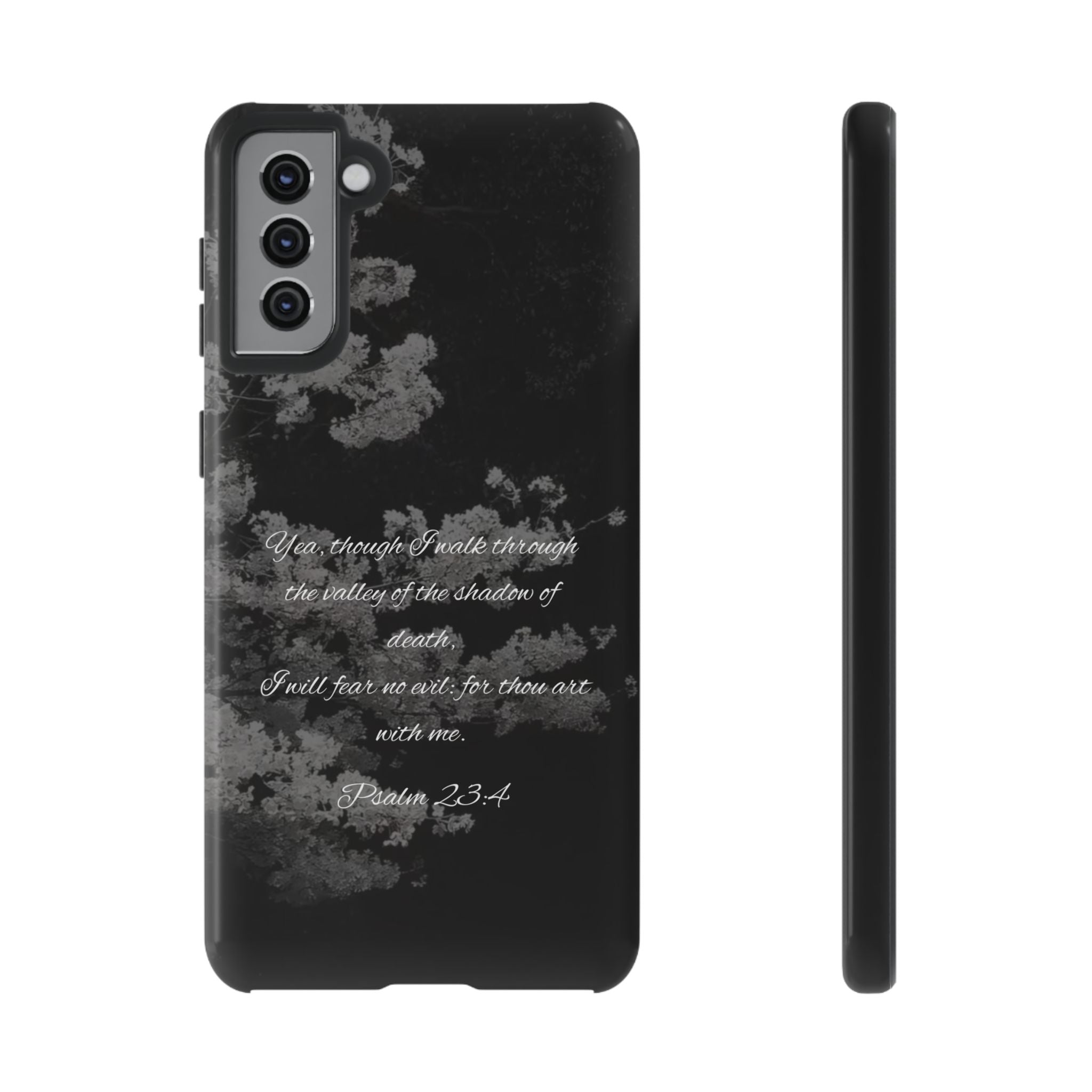 Bible Verse Phone Case — Psalm 23:4 Comfort Black Protective Cover