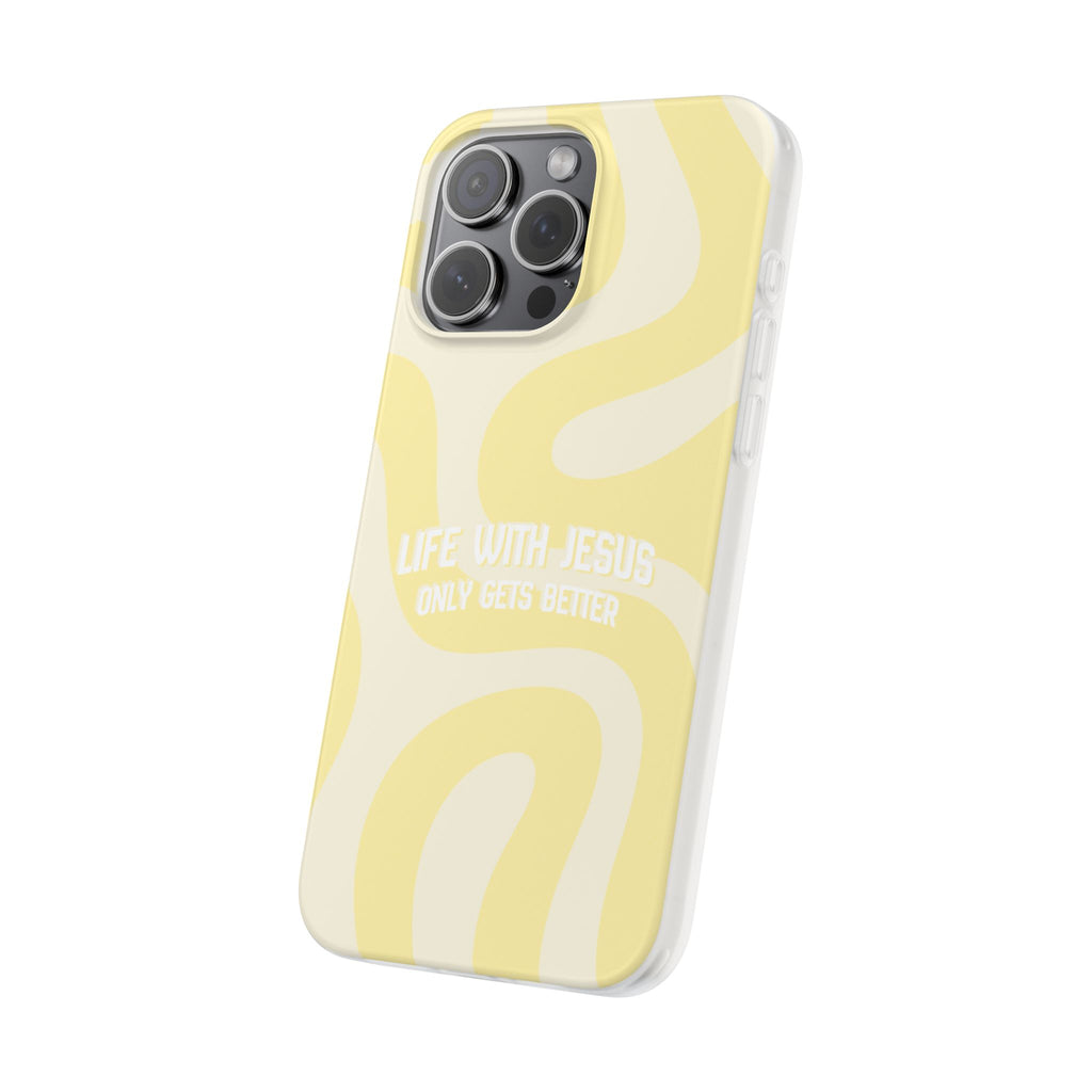 Christian Phone Case - "Life With Jesus Only Gets Better" Yellow Swirl Flexi Case