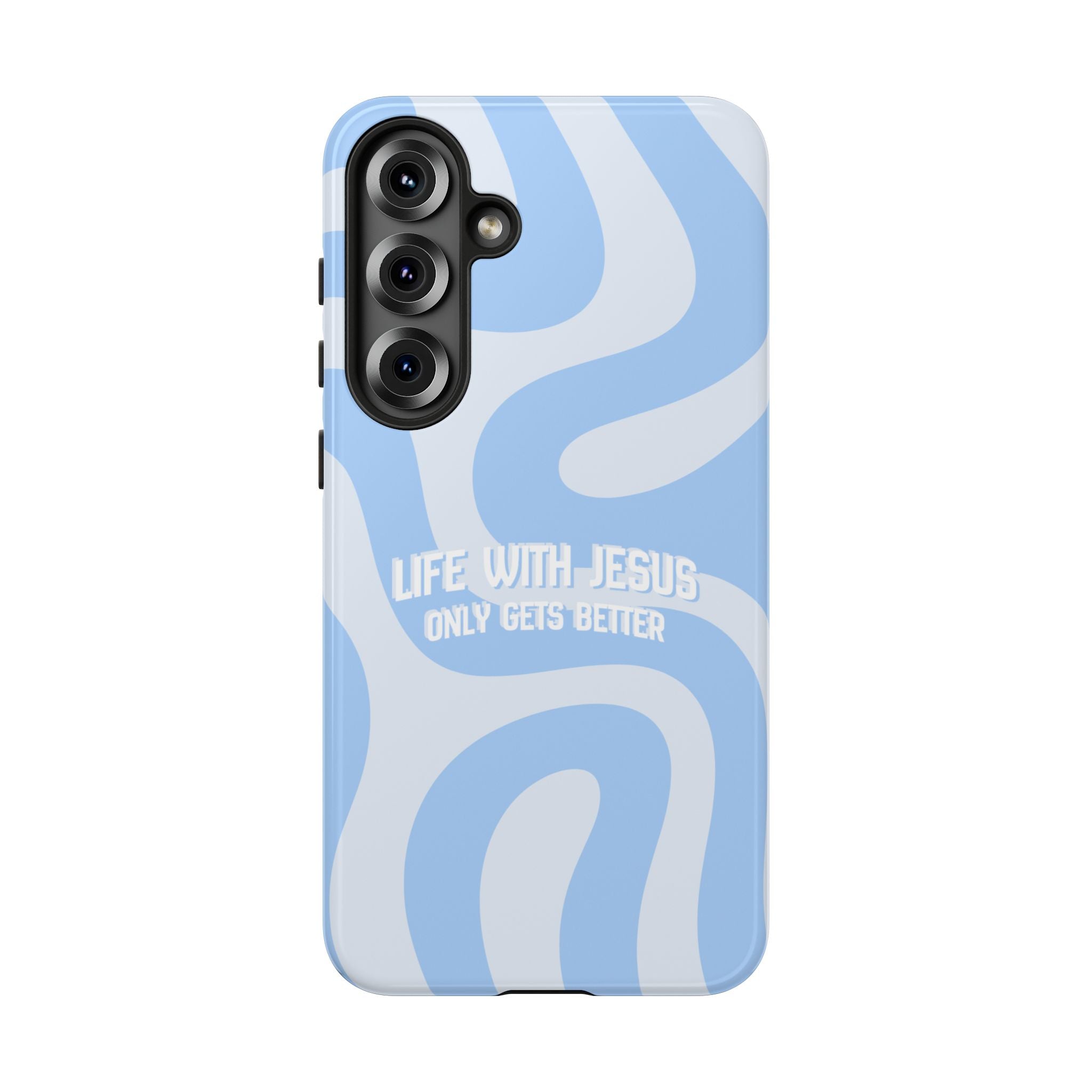 Blue Swirl Phone Case - "Life With Jesus Only Gets Better" Christian iPhone Cover