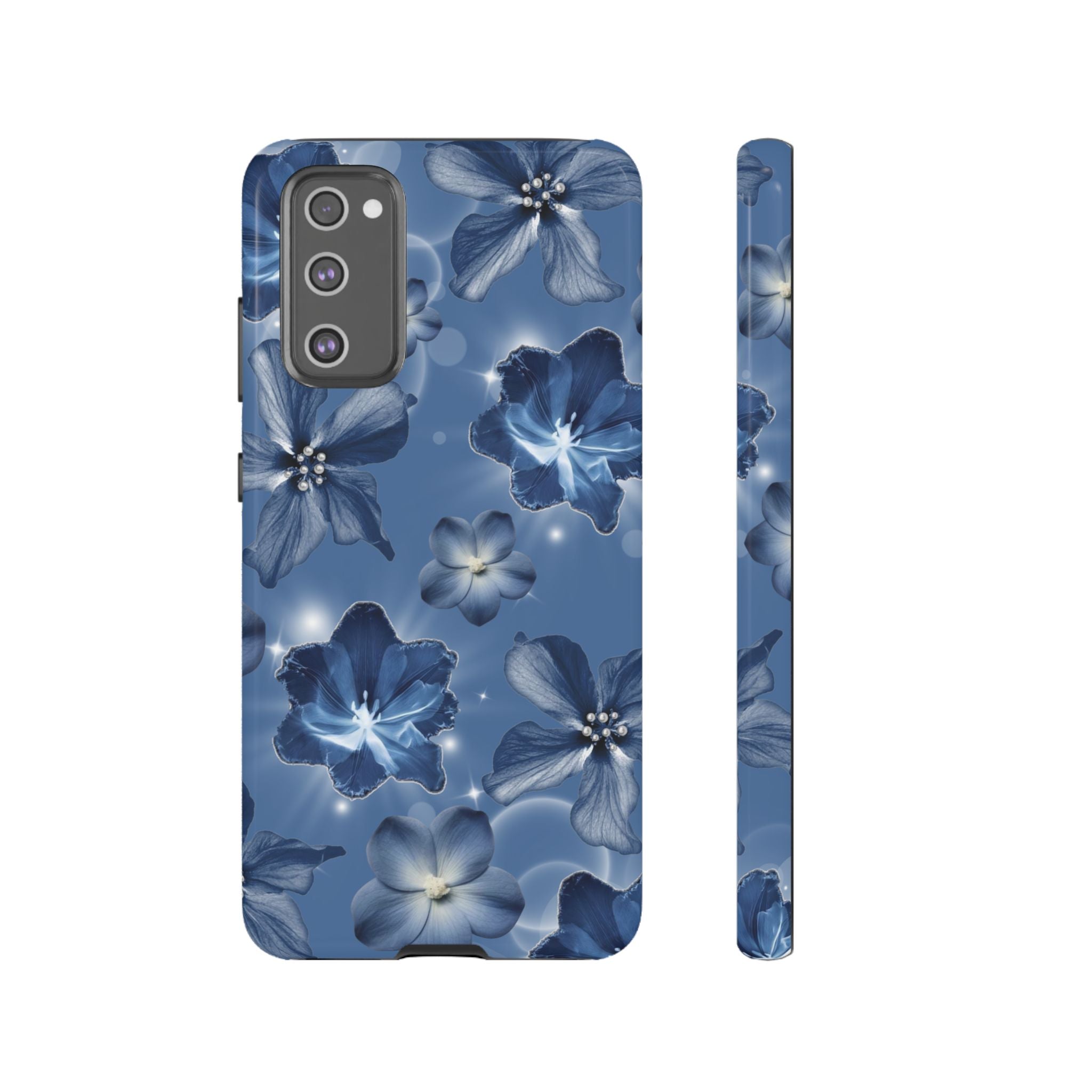 Blue Floral Tough Phone Case — Protective Blossom Design
