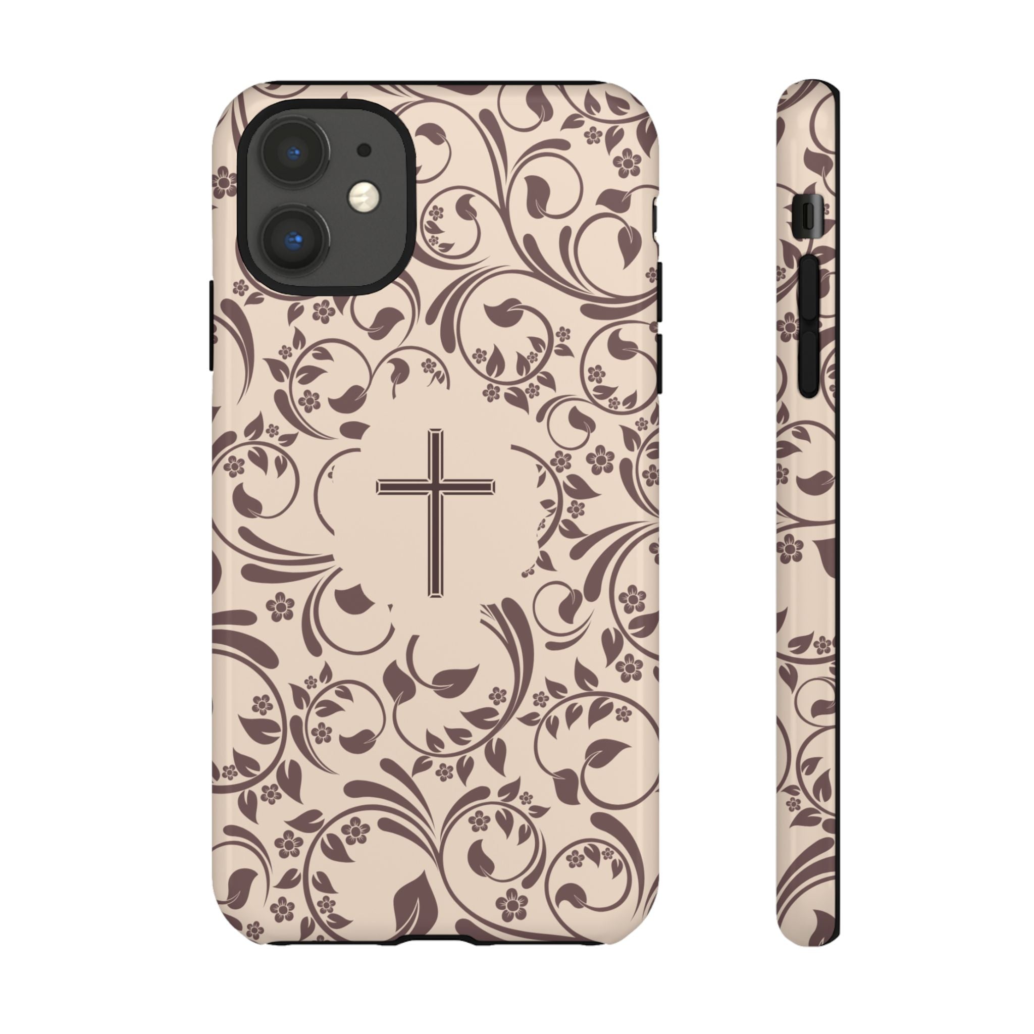 Christian Cross Floral Phone Case — Elegant Religious Protective Cover