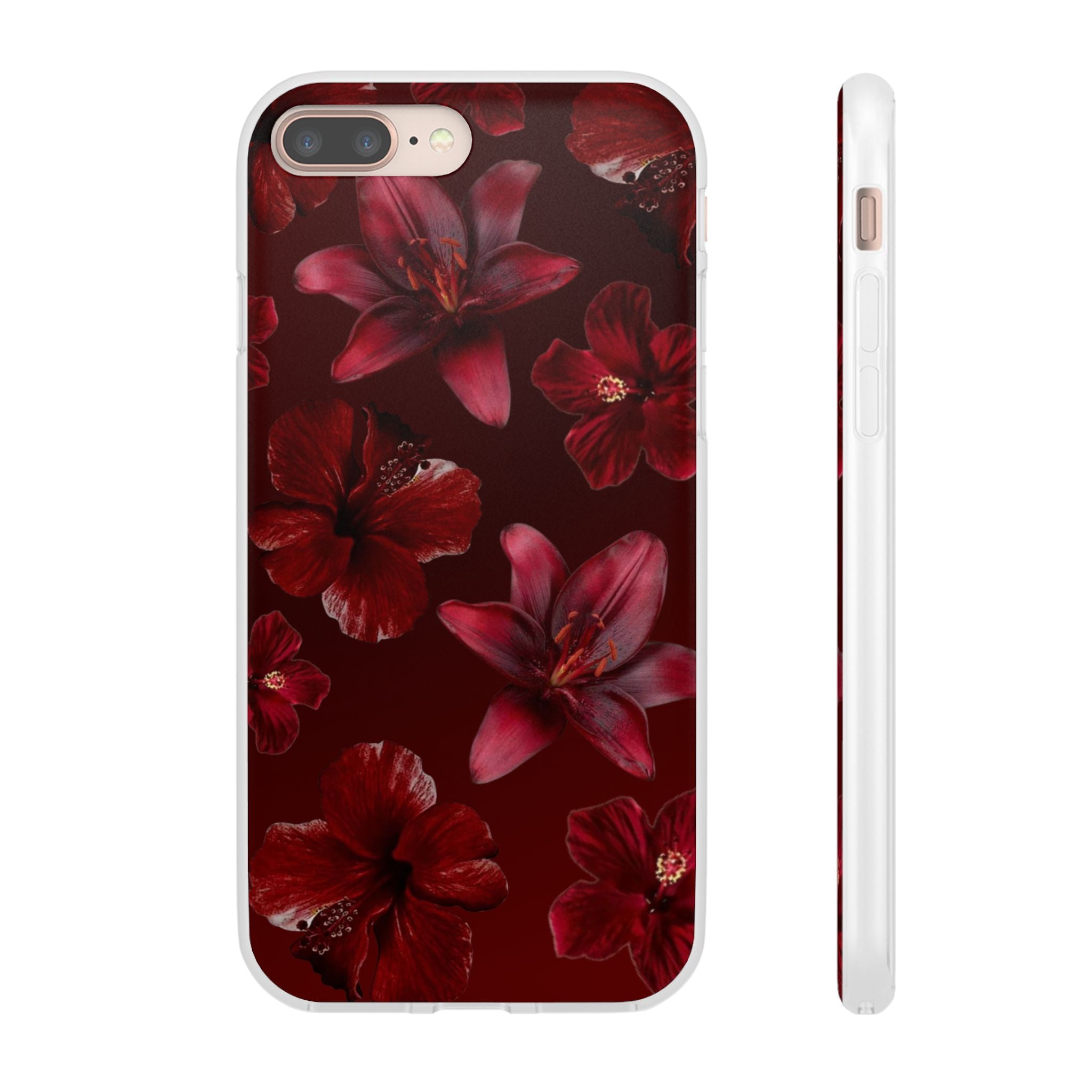 Red Floral Flexi Phone Case – Dark Burgundy Lily Pattern