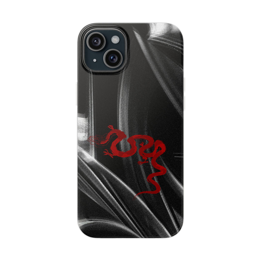 Flexi Phone Case — Black Smoke Background with Red Dragon