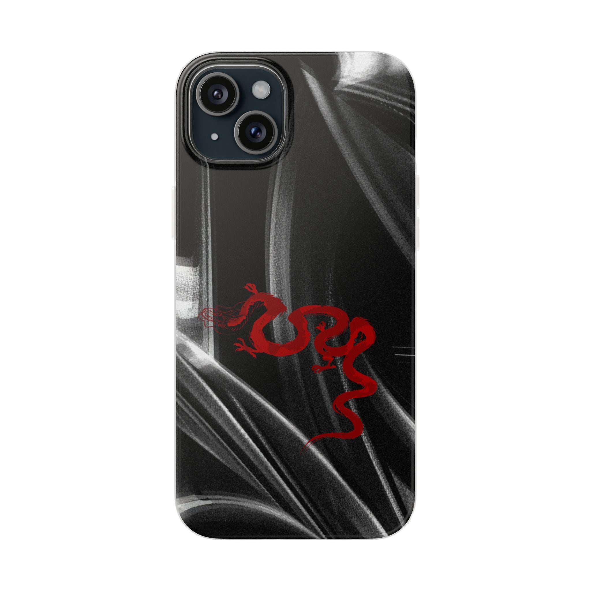 Flexi Phone Case — Black Smoke Background with Red Dragon