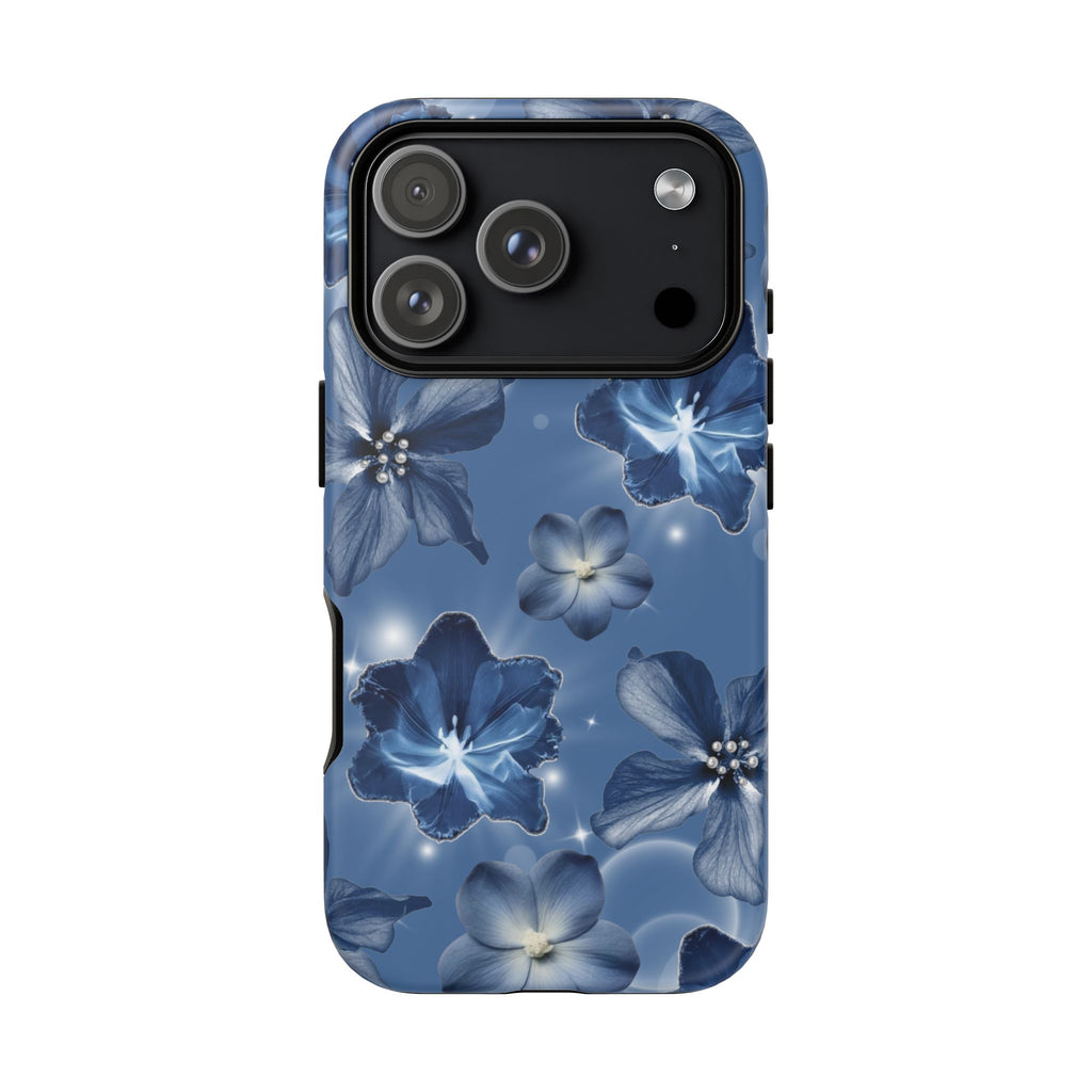 Blue Floral Tough Phone Case — Protective Blossom Design