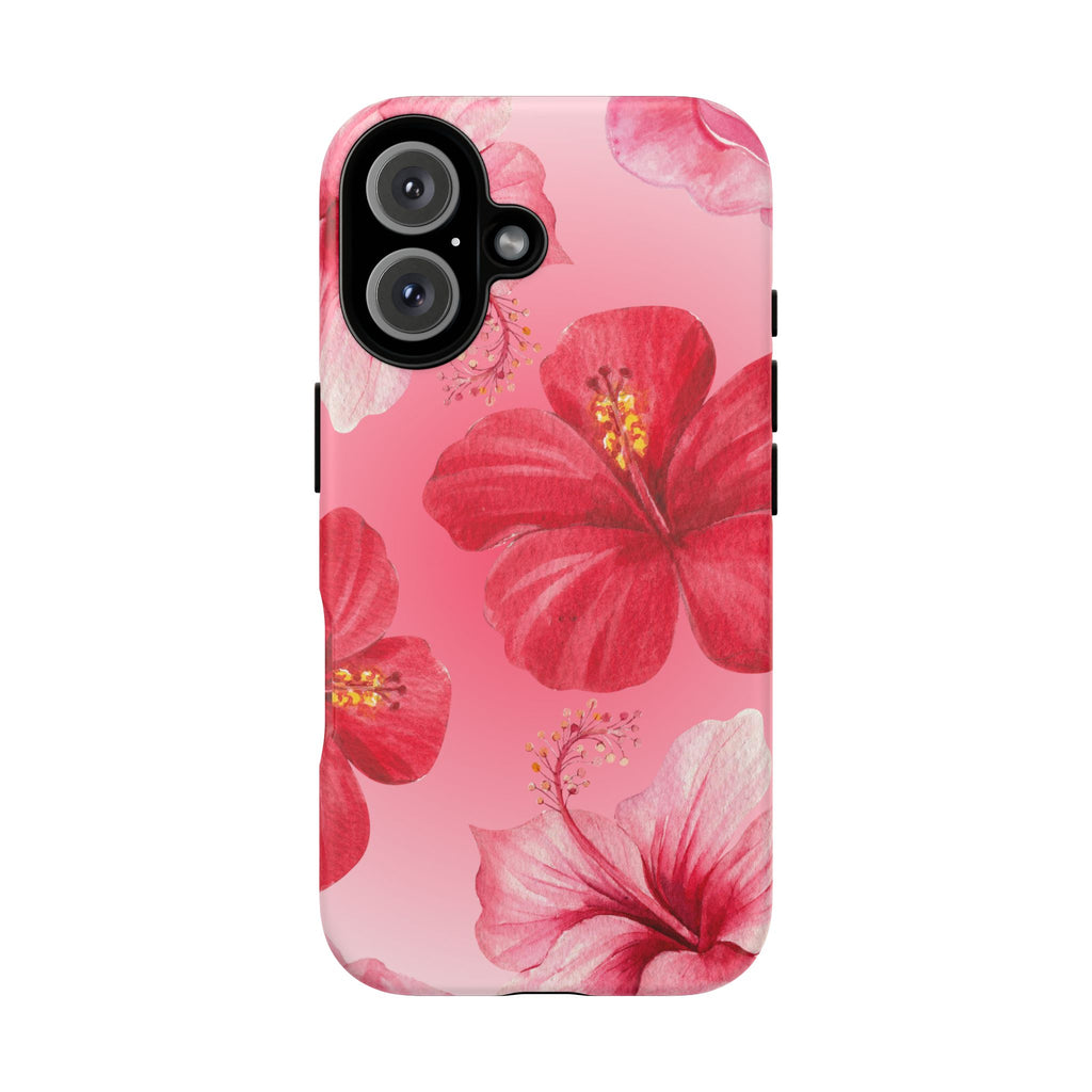 Hibiscus Pink Tough Phone Case — Floral Tropical Protective Cover