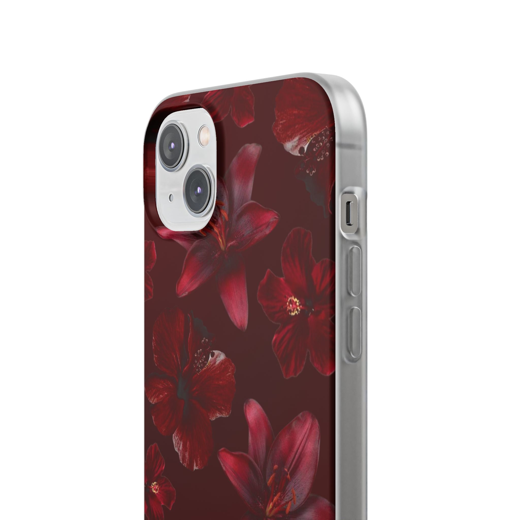 Red Floral Flexi Phone Case – Dark Burgundy Lily Pattern