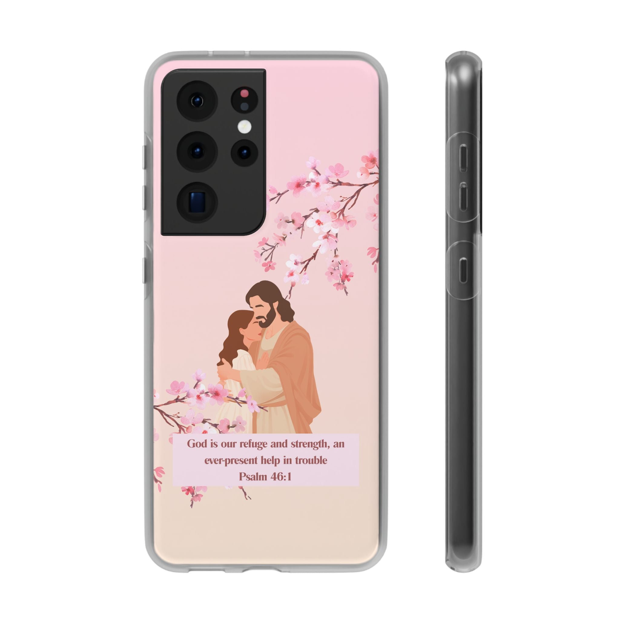 God Is Our Refuge – Psalm 46:1 Cherry Blossom Christian Flexi Phone Case