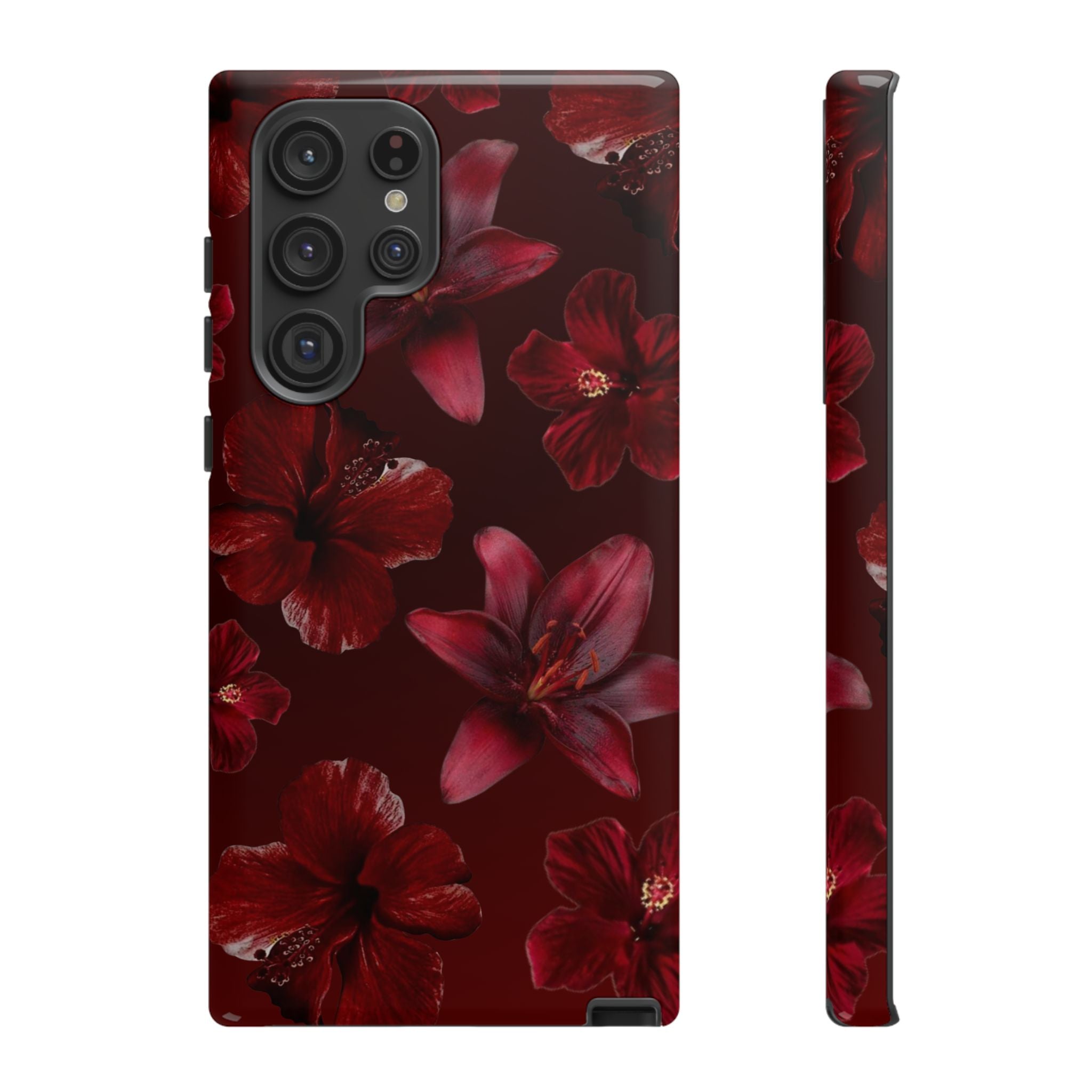 Tough Cases - Dark Red Floral Phone Case