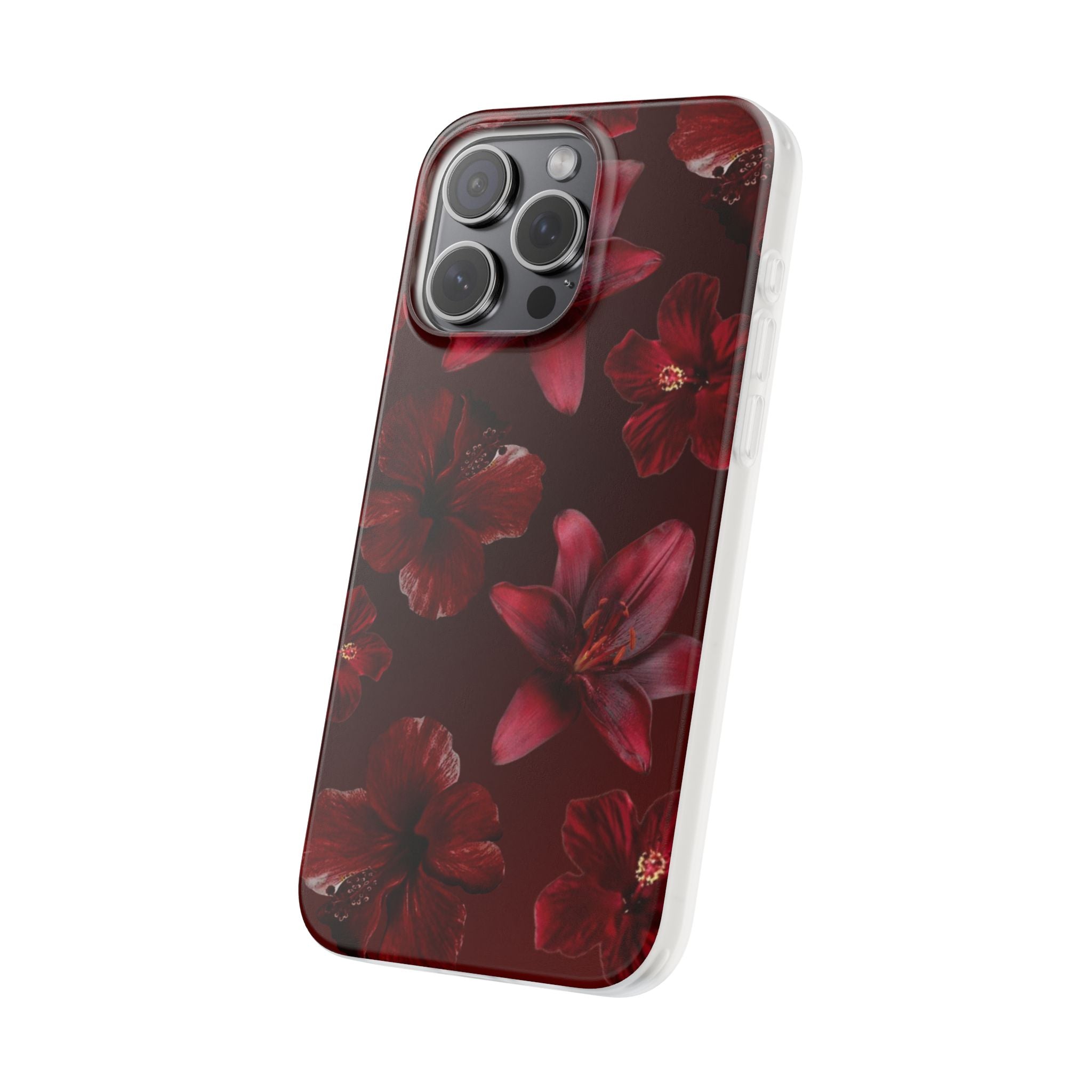 Red Floral Flexi Phone Case – Dark Burgundy Lily Pattern