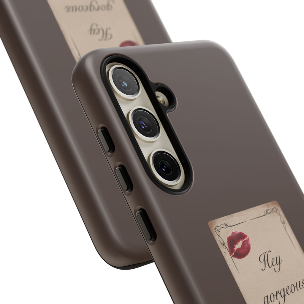 Hey Gorgeous Phone Case — Brown Lip Print & Shadow Hand Protective Cover