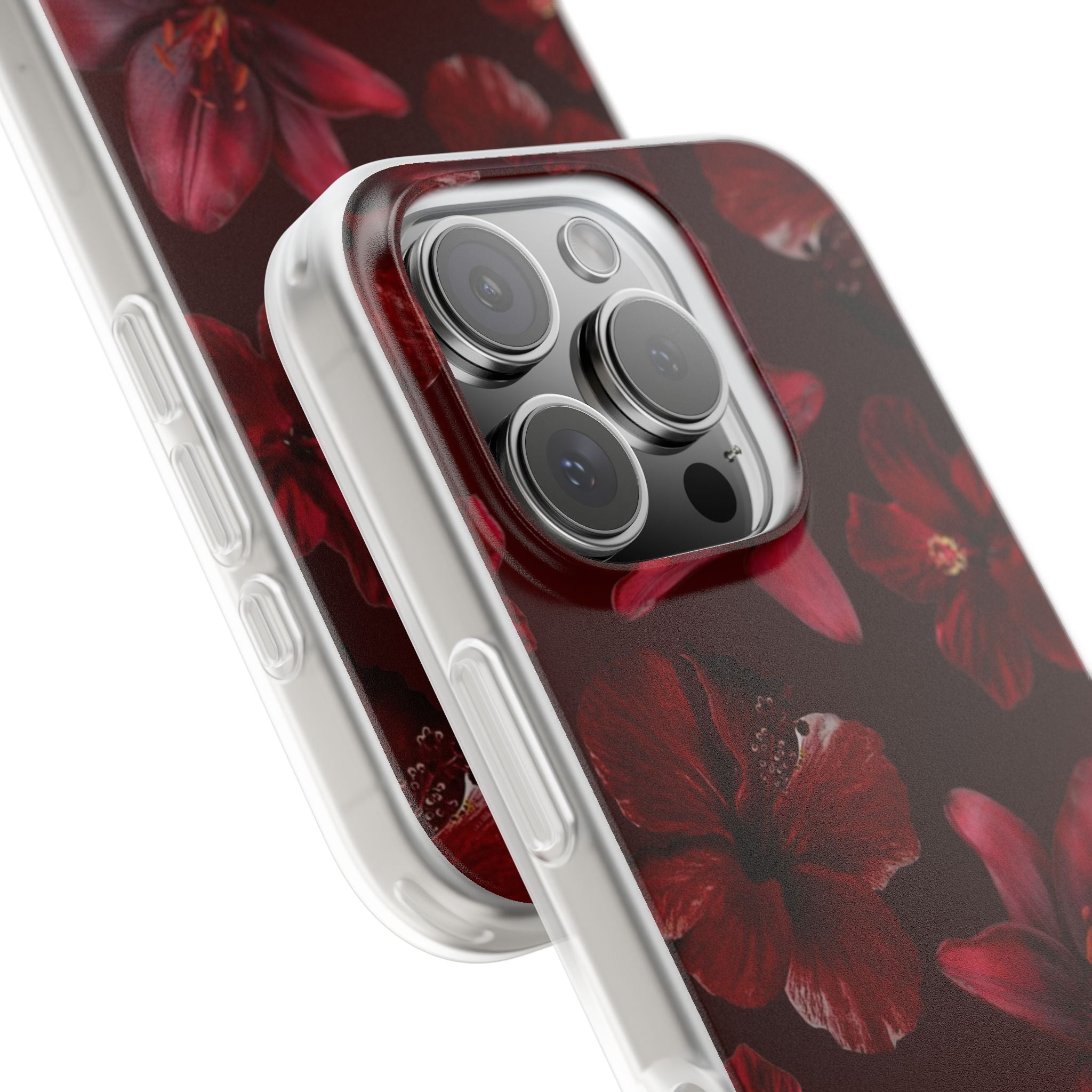 Red Floral Flexi Phone Case – Dark Burgundy Lily Pattern