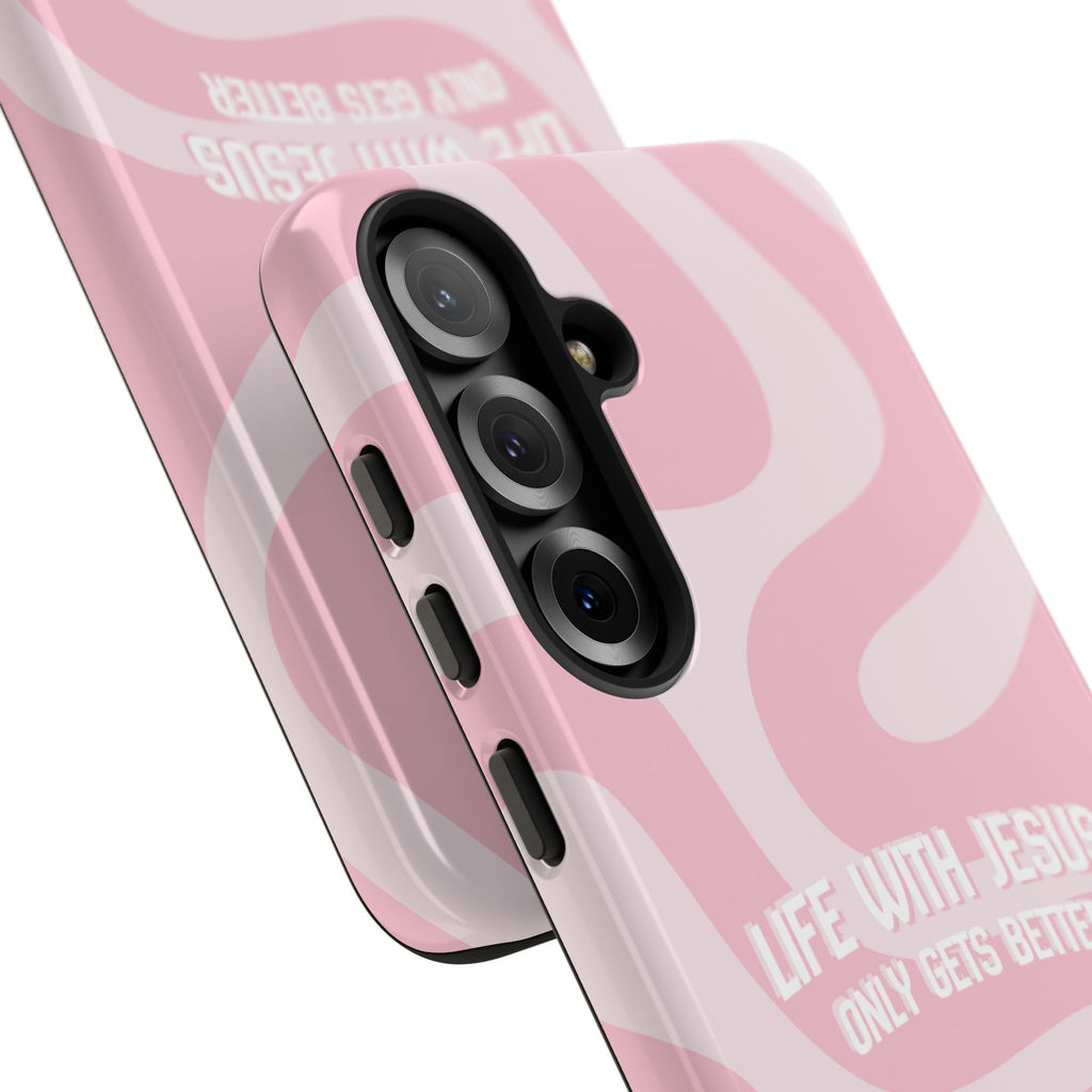 Pink Swirl Phone Case - "Life With Jesus Only Gets Better" Christian iPhone Cover