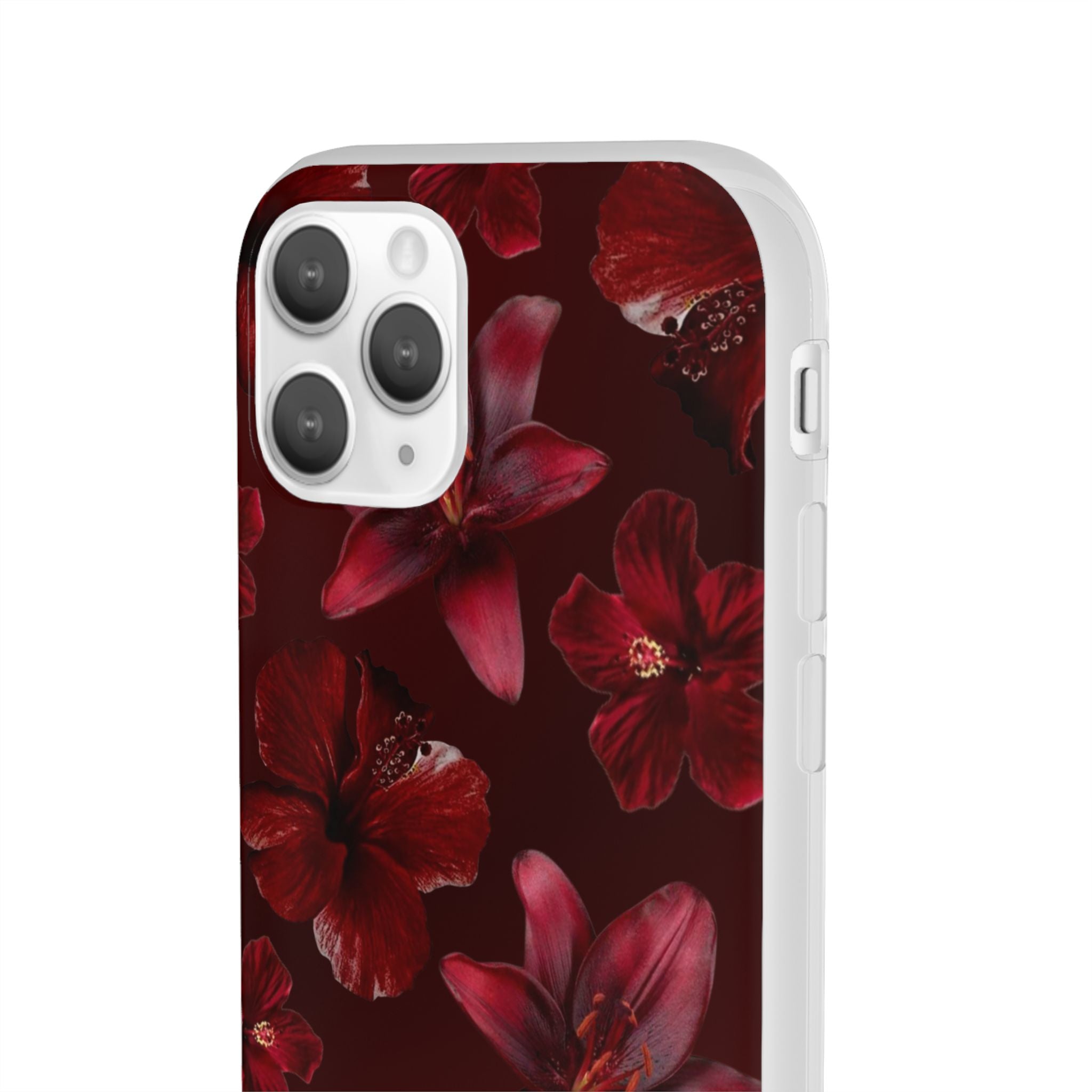 Red Floral Flexi Phone Case – Dark Burgundy Lily Pattern