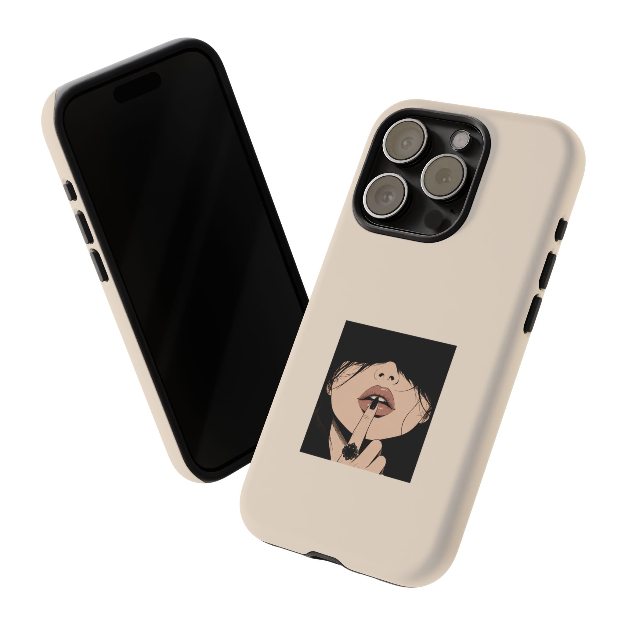 Minimal Anime Girl Shh Design, Edgy Aesthetic Protective Cover