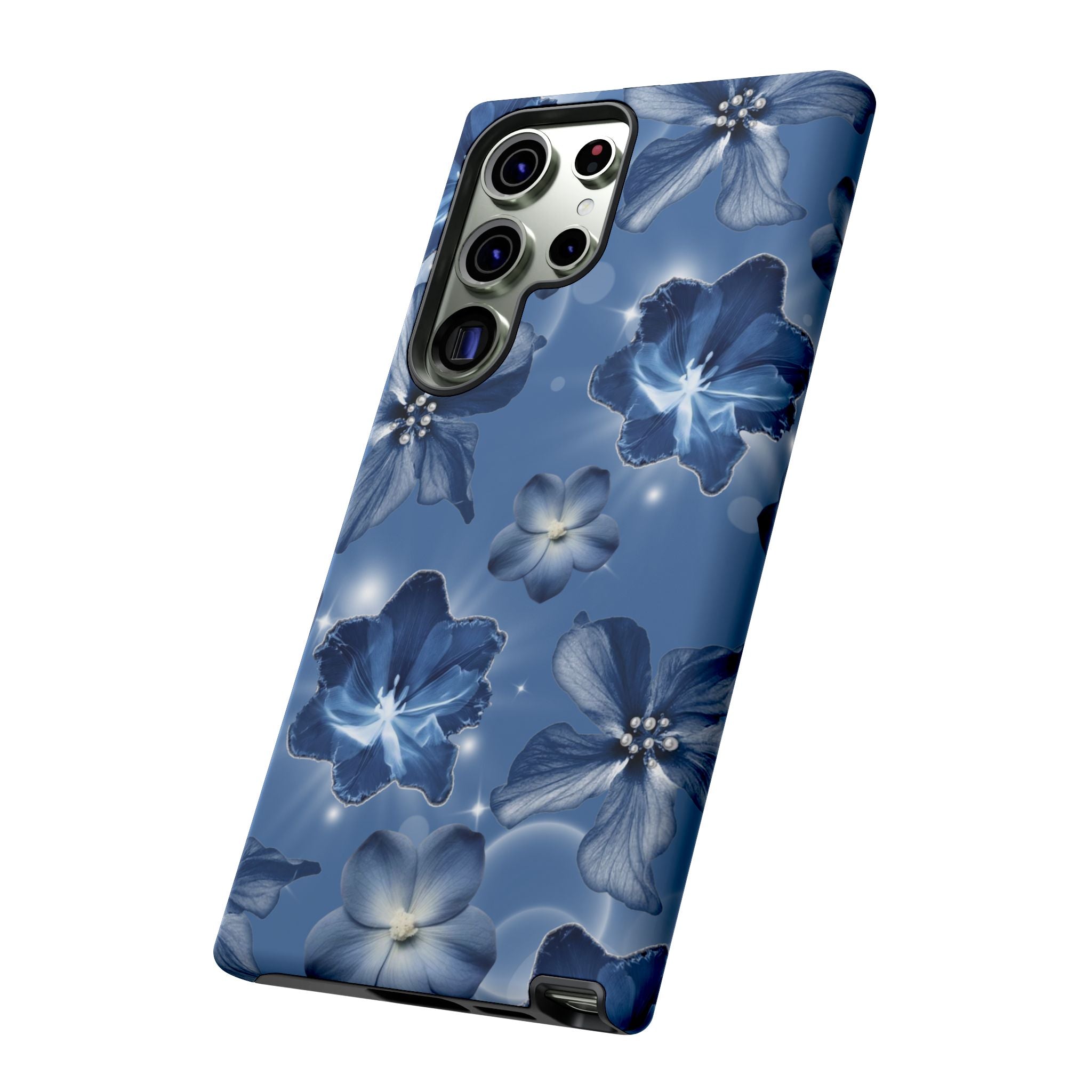 Blue Floral Tough Phone Case — Protective Blossom Design