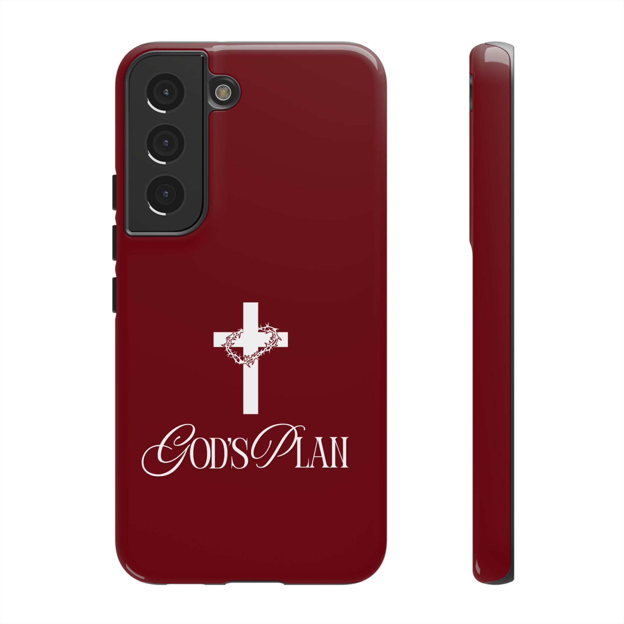 God's Plan — Christian Tough Phone Case | Cross Faith Burgundy Cover
