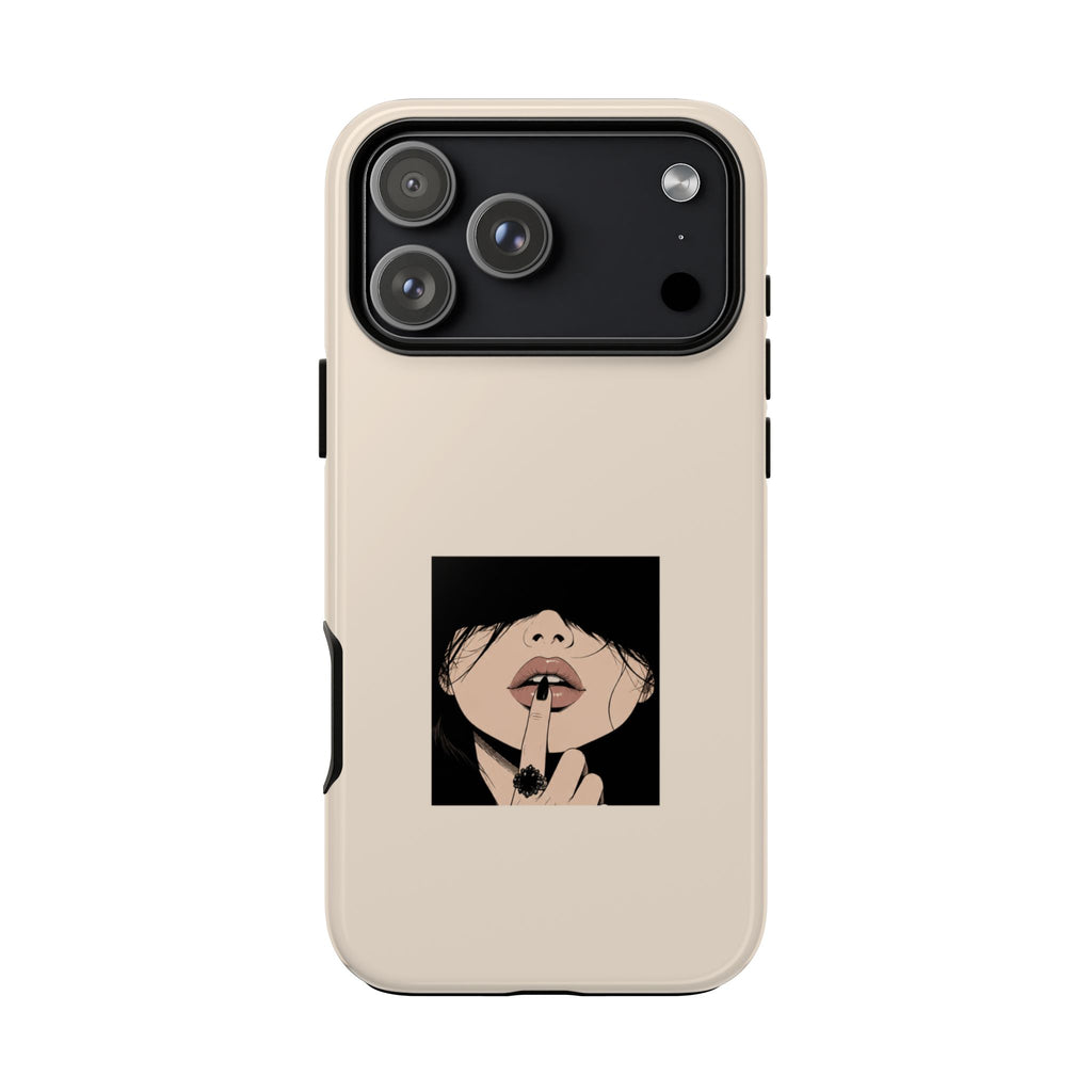 Minimal Anime Girl Shh Design, Edgy Aesthetic Protective Cover